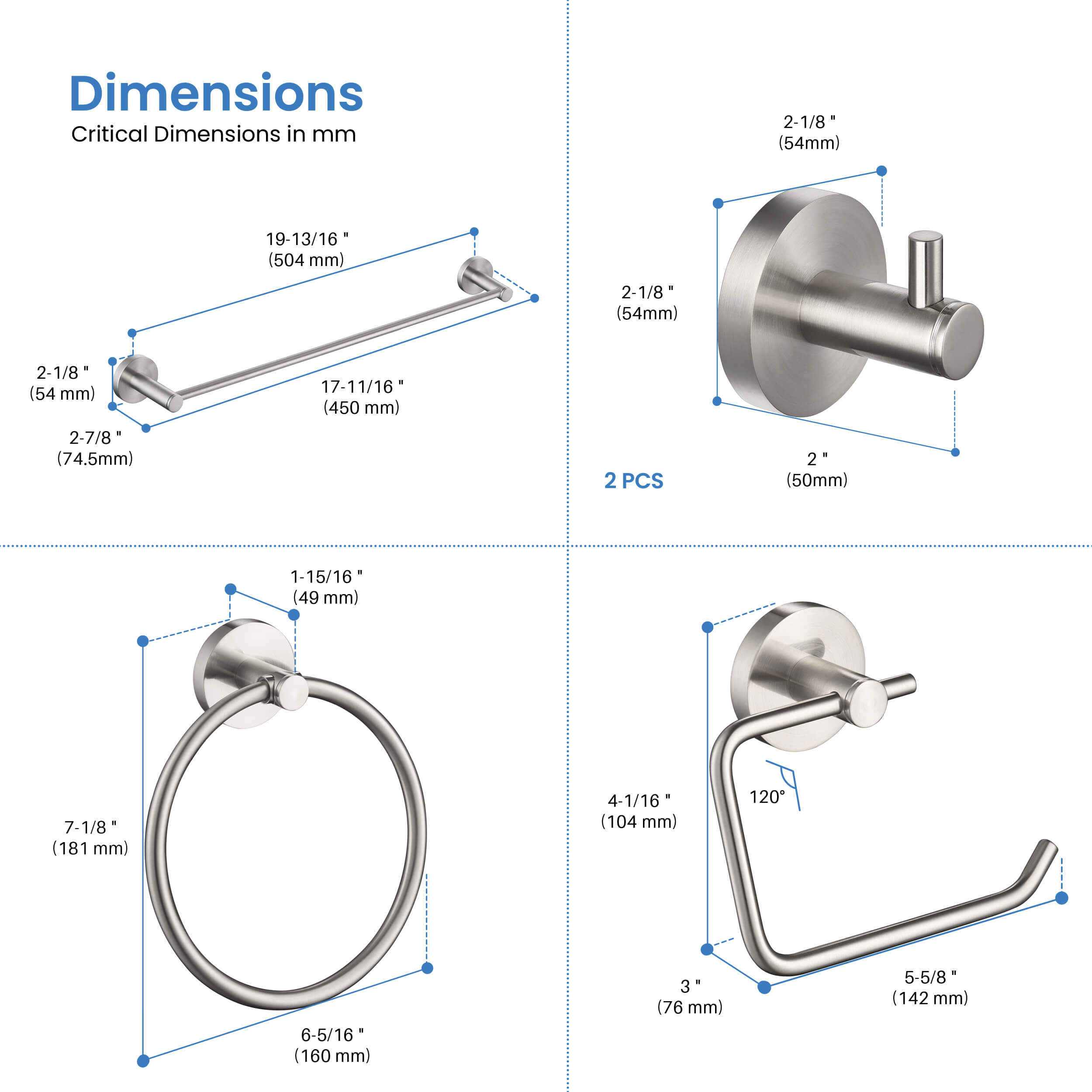 Halo 5-Piece Bathroom Hardware Set - C-CBA14-5-4