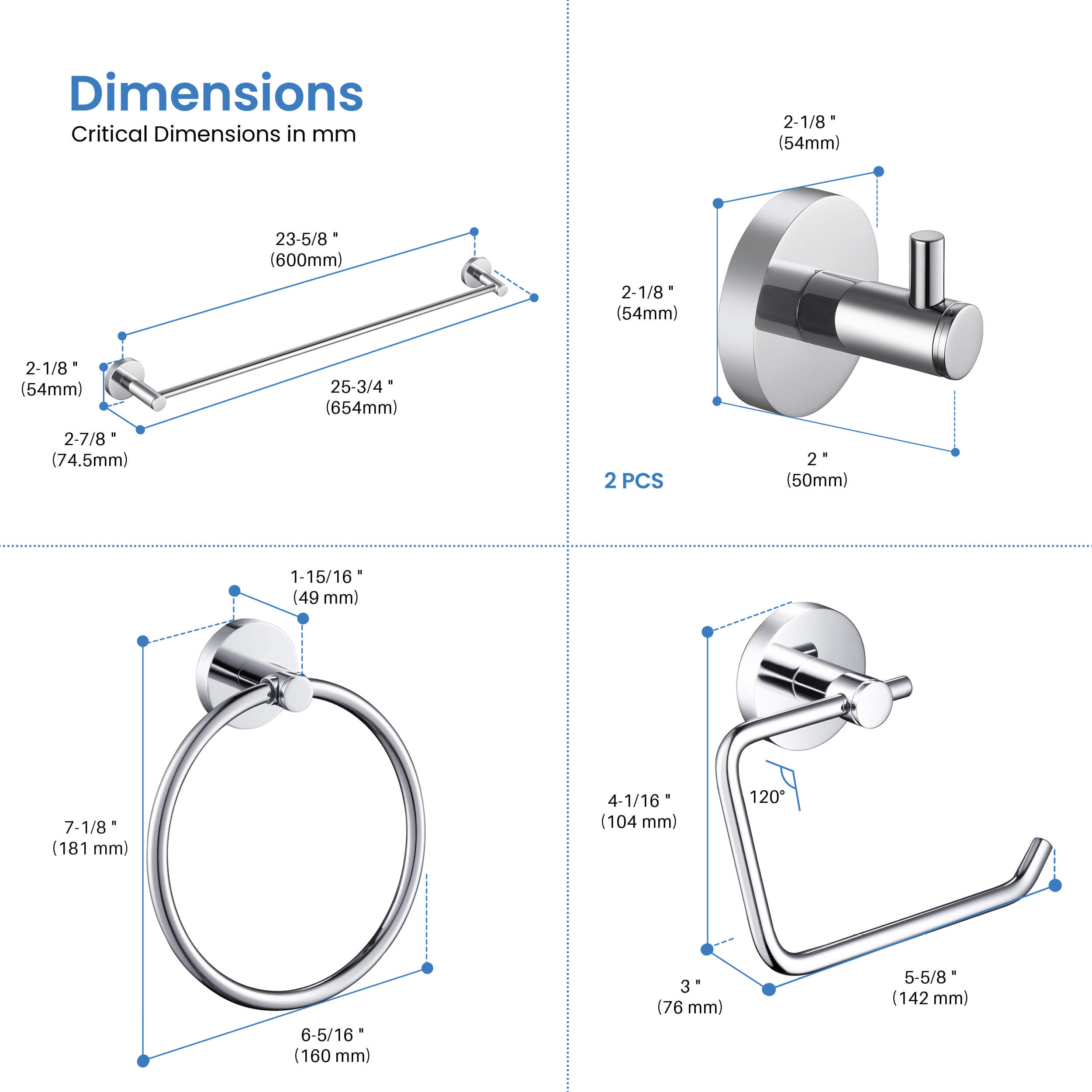 Halo 5-Piece Bathroom Hardware Set - C-CBA14-5-2