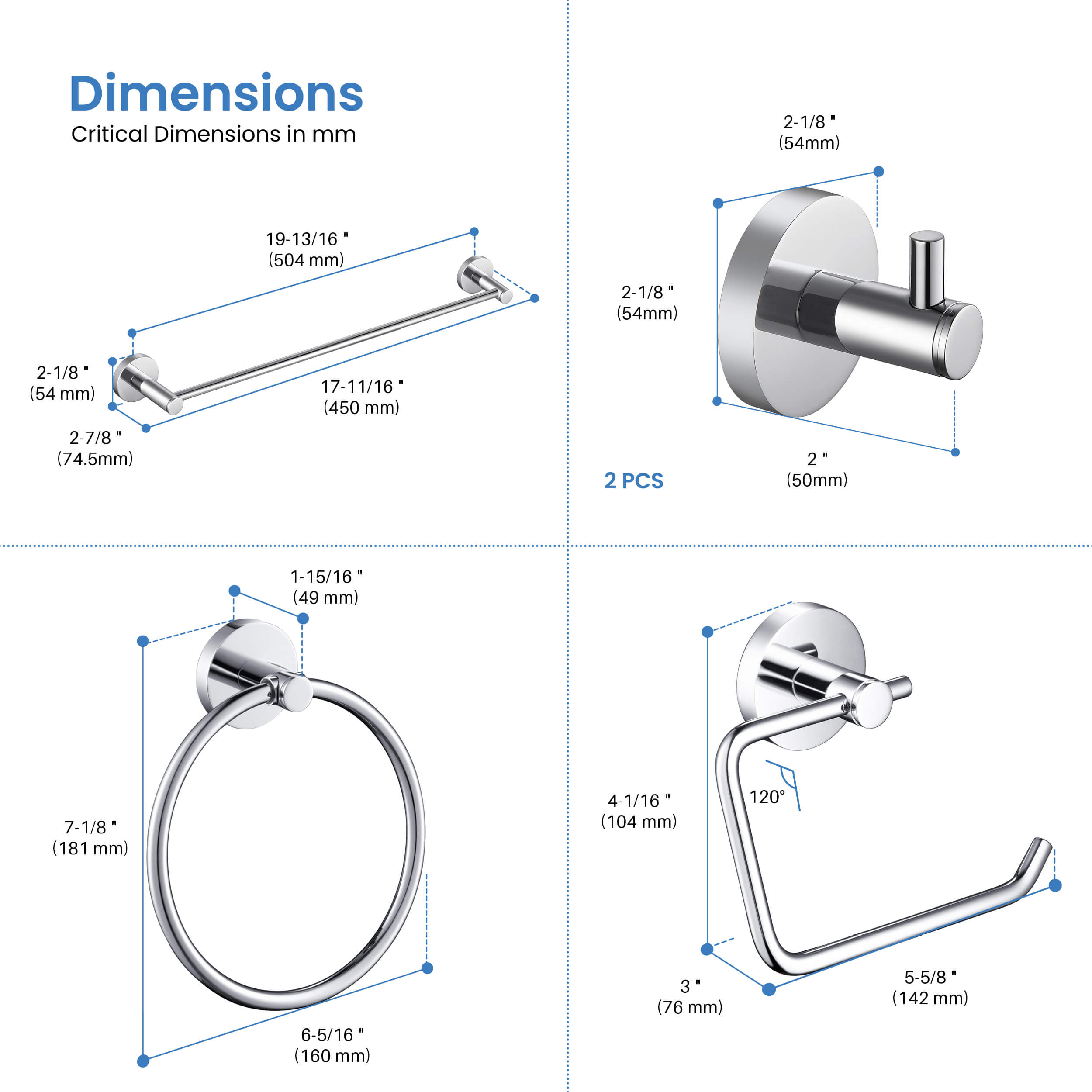 Halo 5-Piece Bathroom Hardware Set - C-CBA14-5-4