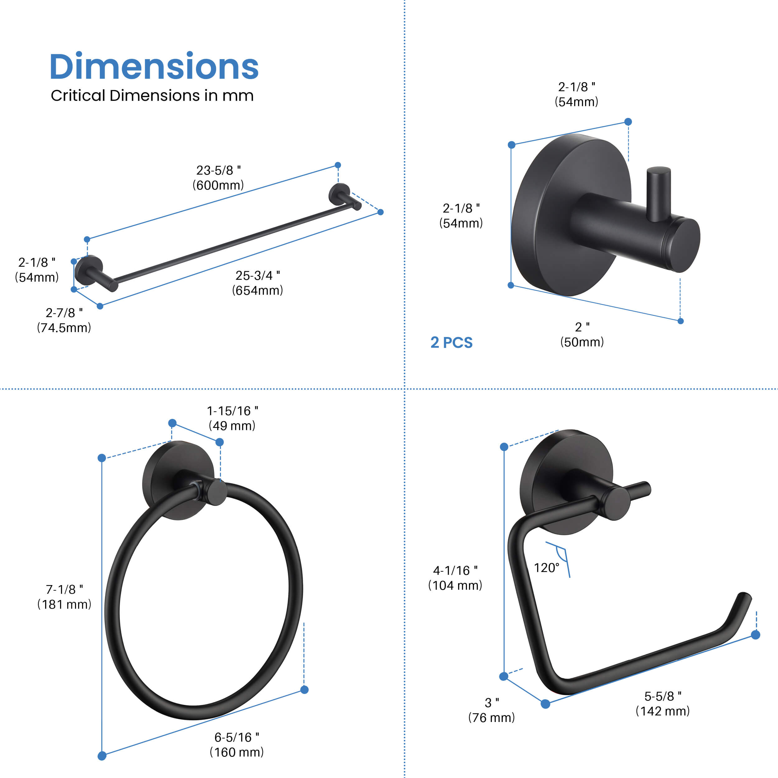 Halo 5-Piece Bathroom Hardware Set - C-CBA14-5-2