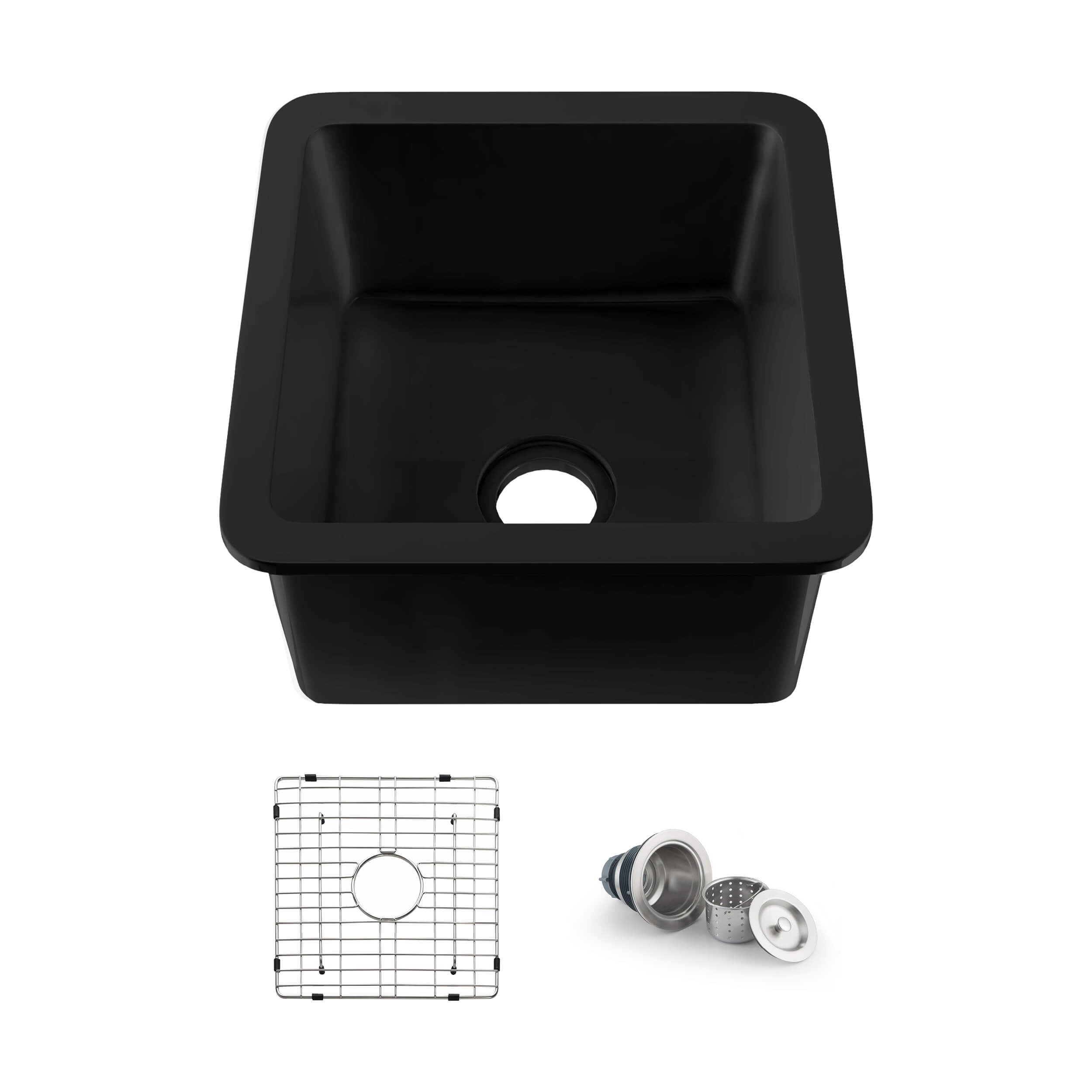 Nova 18" Matte Black Fireclay Single Bowl Kitchen Undermount Sink - C2-18SQMB