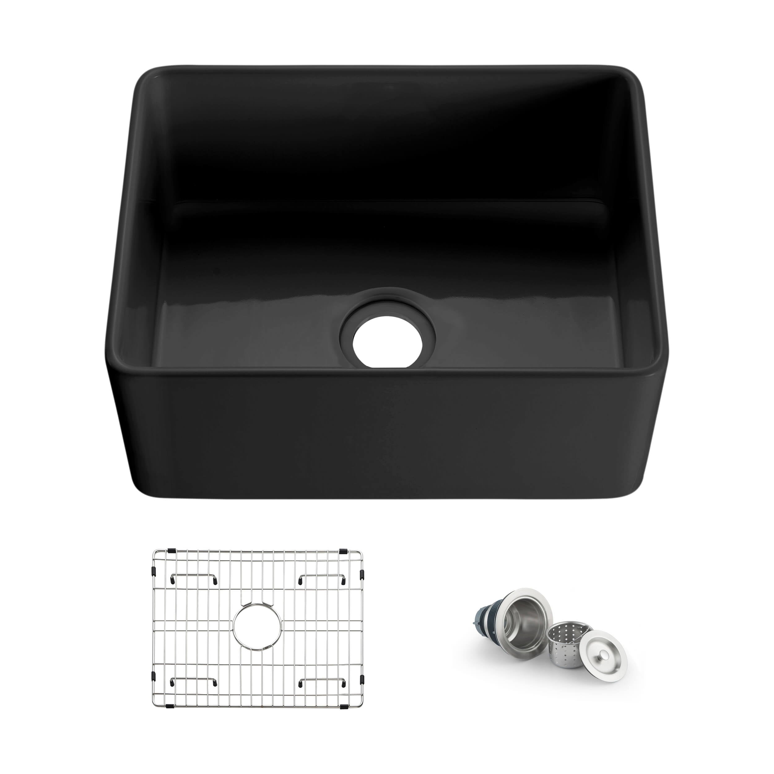 Nova 24" Matte Black Fireclay Single Bowl Kitchen Farmhouse Sink - C2-24SFMB