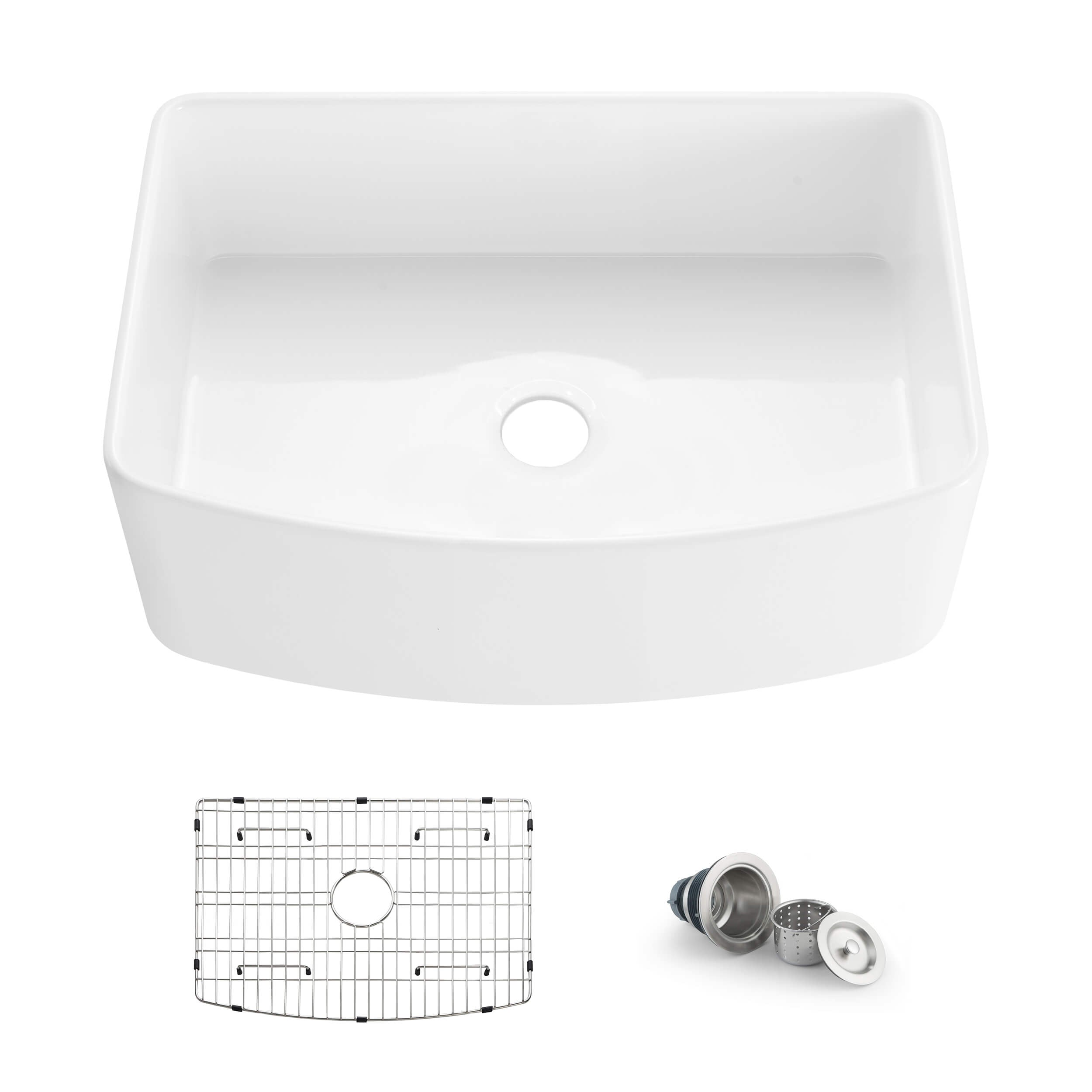 Nova 30" Curved Apron Front Fireclay Farmhouse Kitchen Sink - C2-30SFC