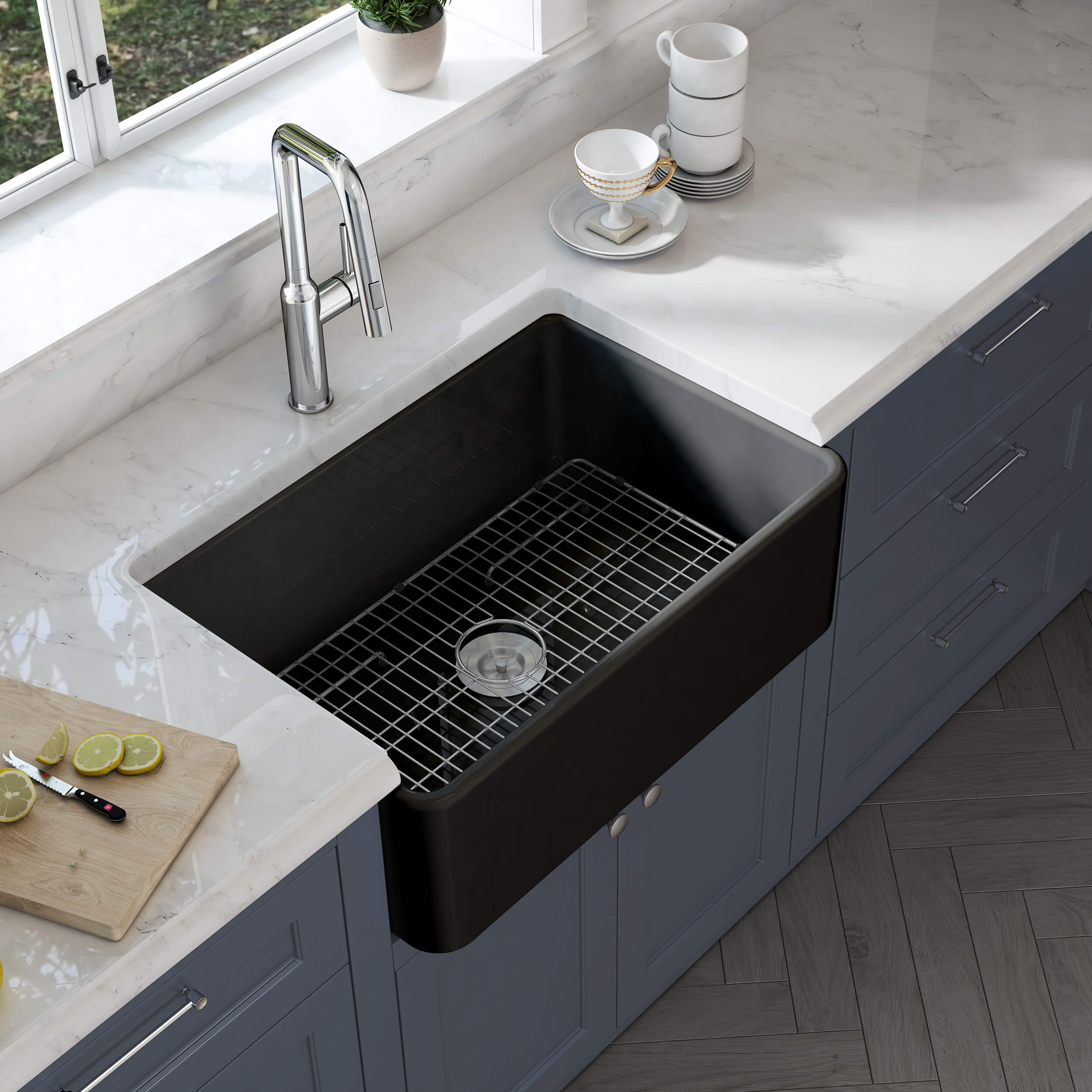 Nova 30" Matte Black Fireclay Single Bowl Kitchen Farmhouse Sink - C2-30SFMB