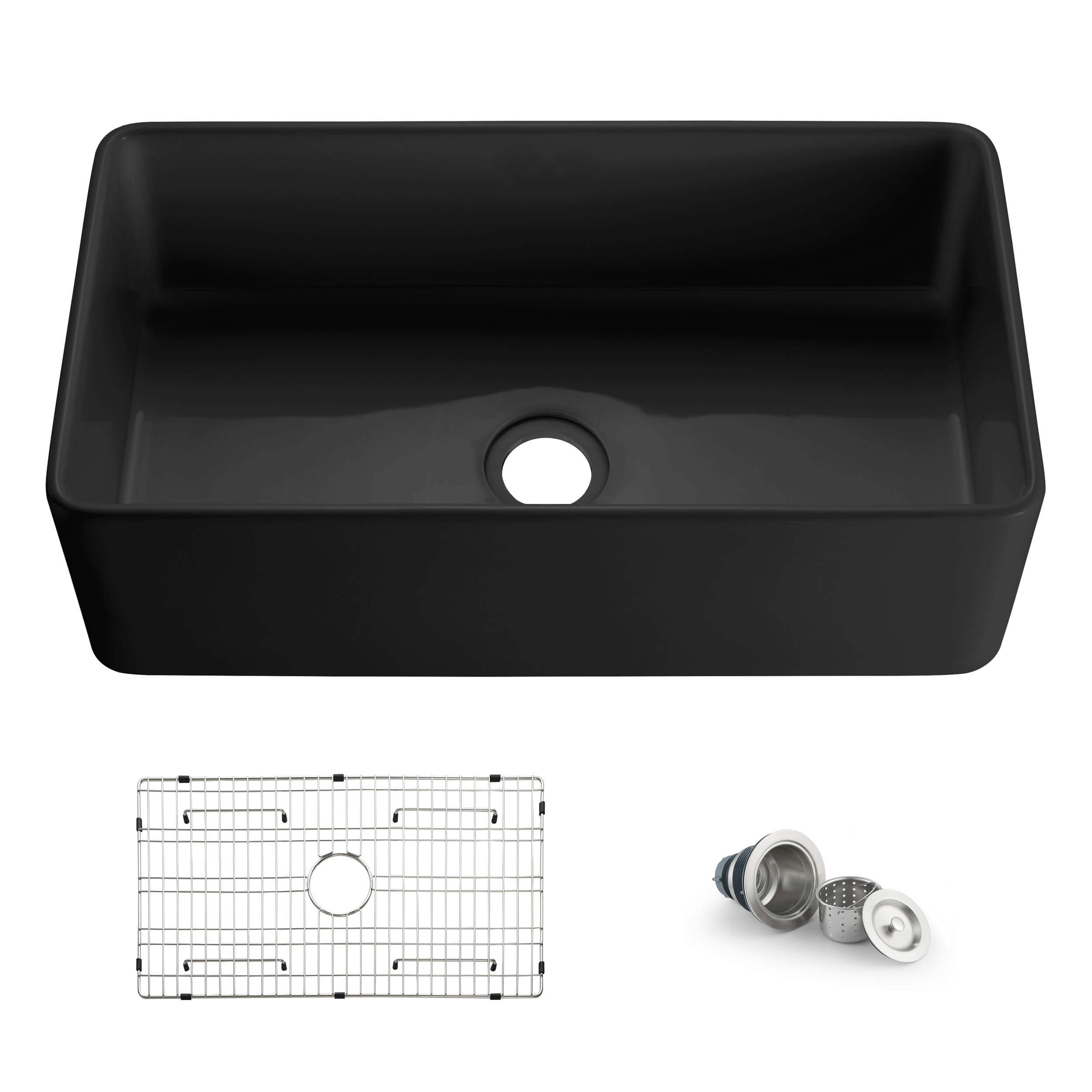 Nova 33" Matte Black Fireclay Single Bowl Kitchen Farmhouse Sink - C2-33SFMB