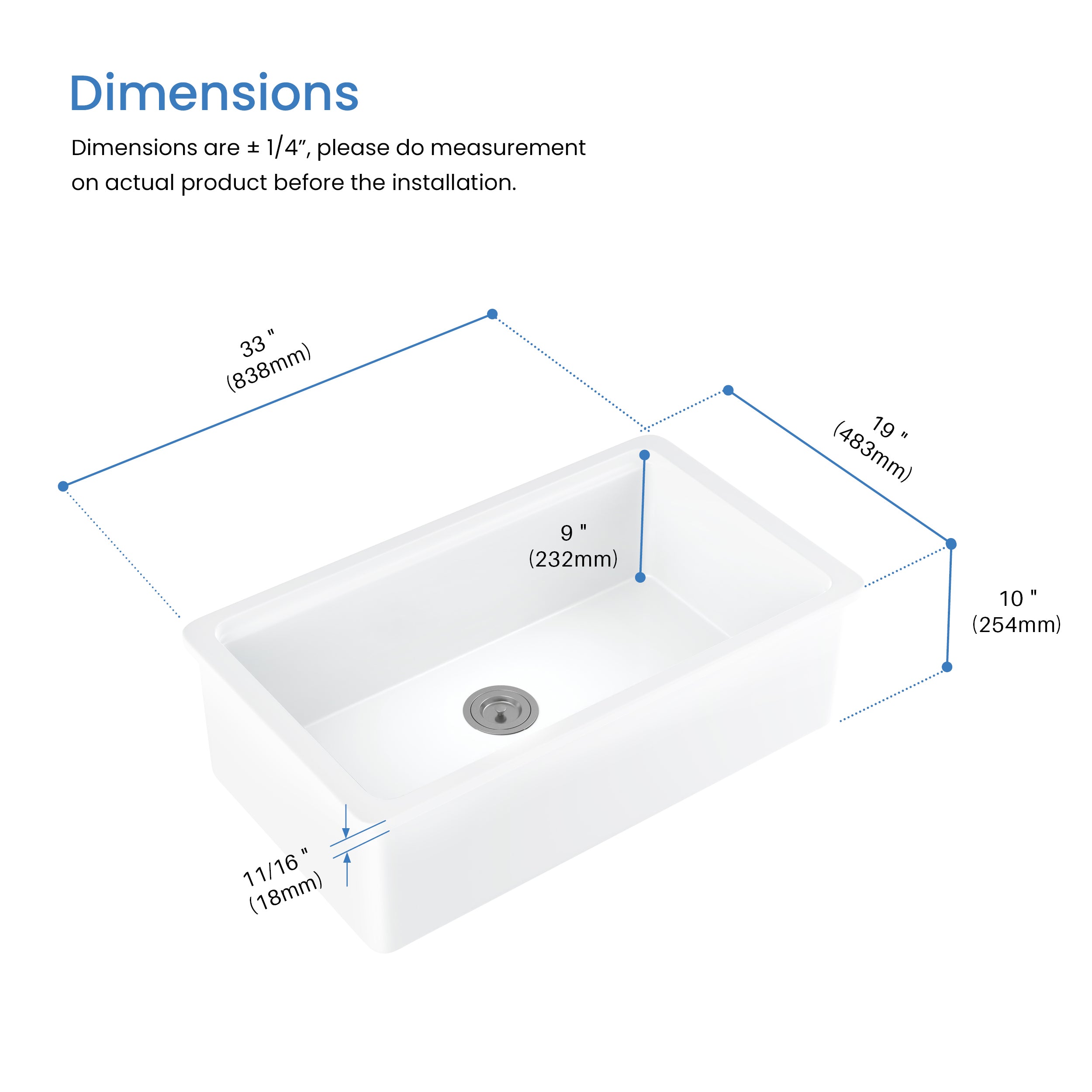 33" Fireclay Undermount  Workstation Sink - C2-33ST