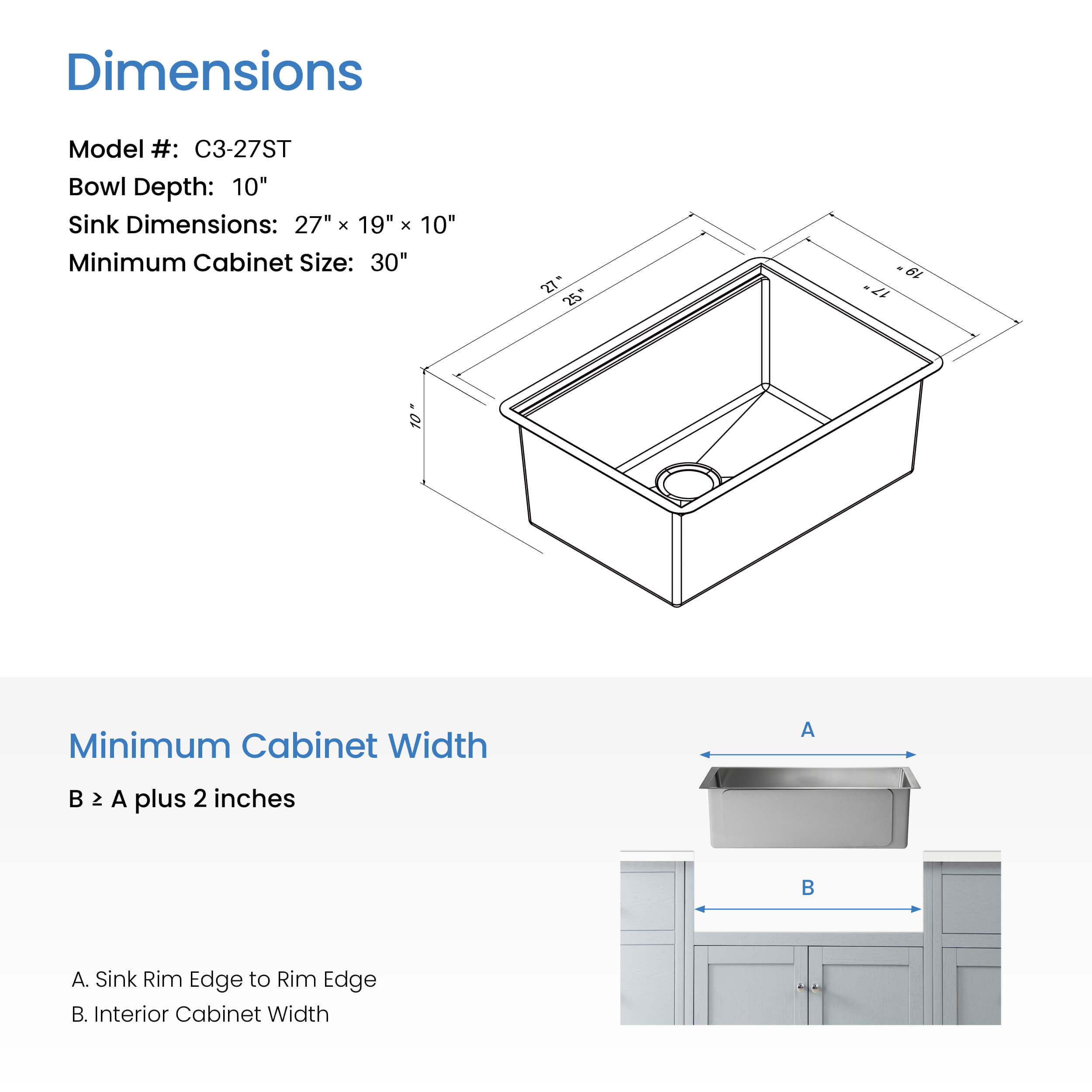 27" Handcrafted 316 Marine Grade Stainless Steel Single Bowl Workstation Undermount Kitchen Sink - C3-27ST