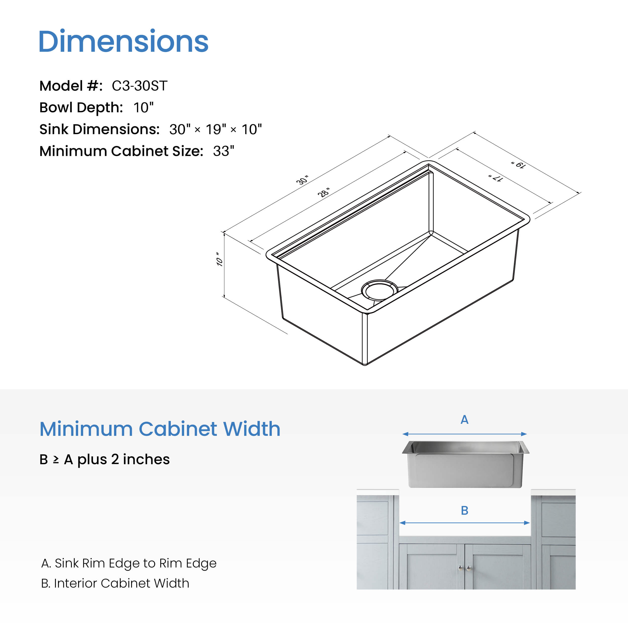 30" Handcrafted 316 Marine Grade Stainless Steel Single Bowl Workstation Undermount Kitchen Sink - C3-30ST