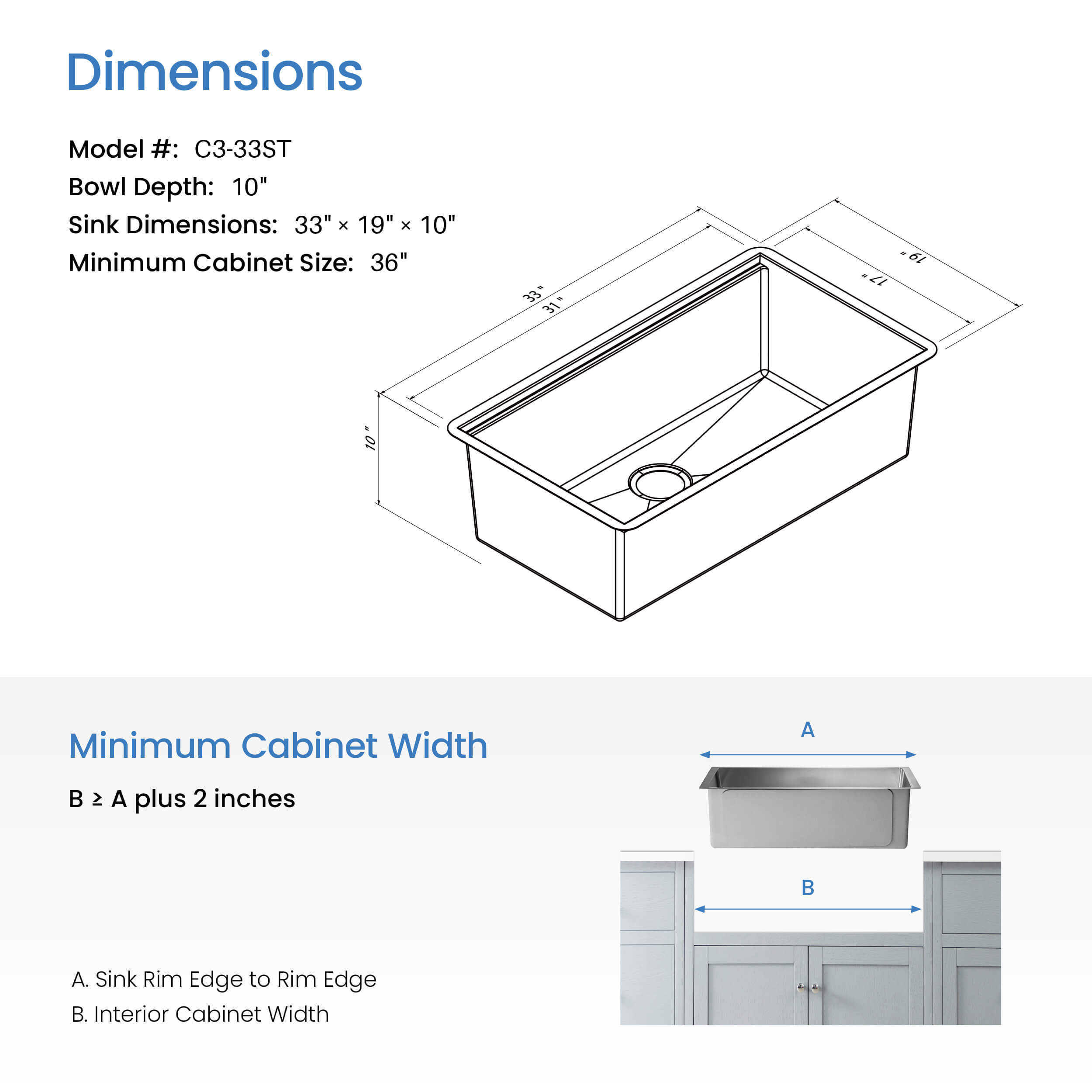 33" Handcrafted 316 Marine Grade Stainless Steel Single Bowl Workstation Undermount Kitchen Sink - C3-33ST