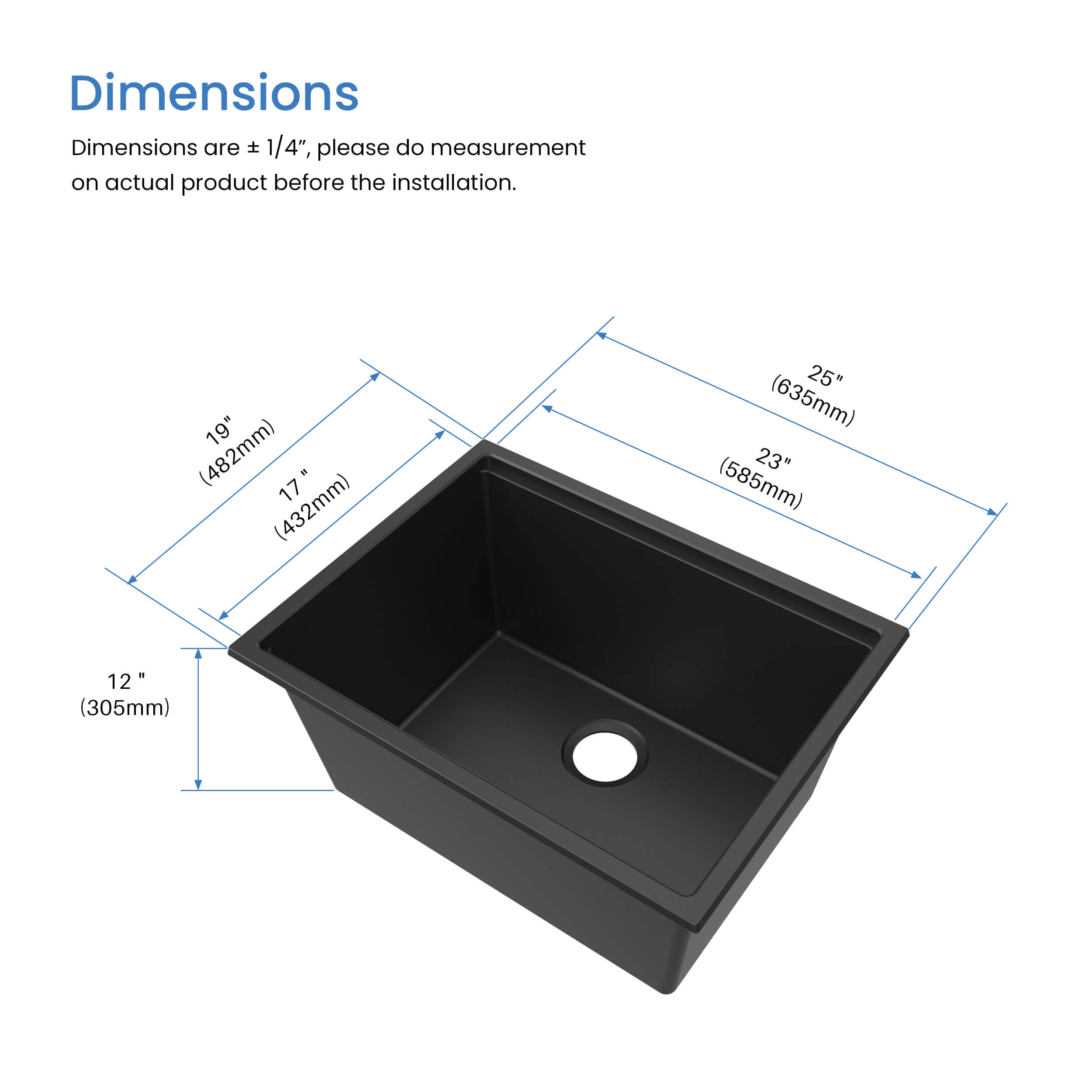 25" Undermount Workstation Single Bowl Quartz Kitchen Sink - C4-25ST