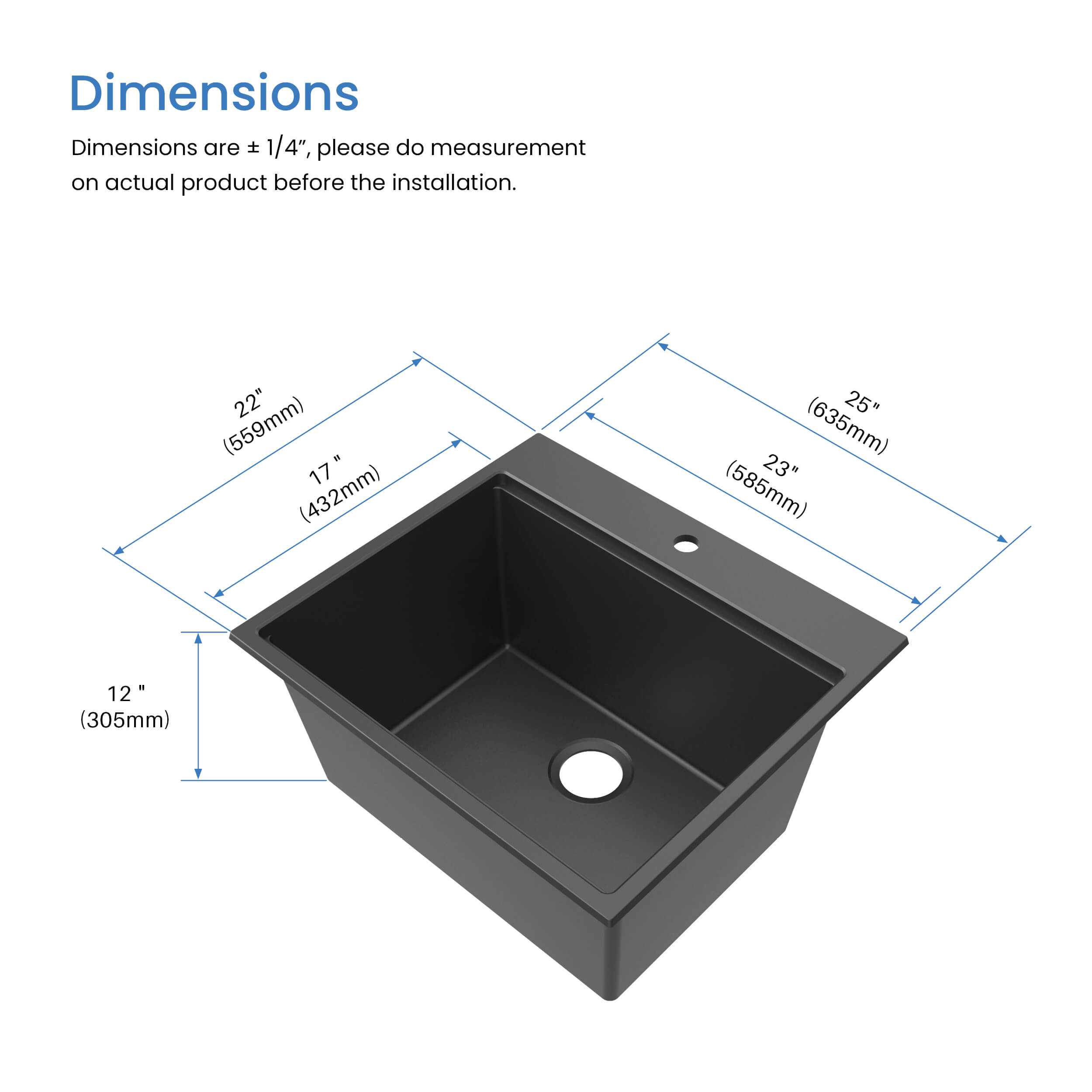 25" Top-Mount Workstation Single Bowl Quartz Kitchen Sink - C4-25TST