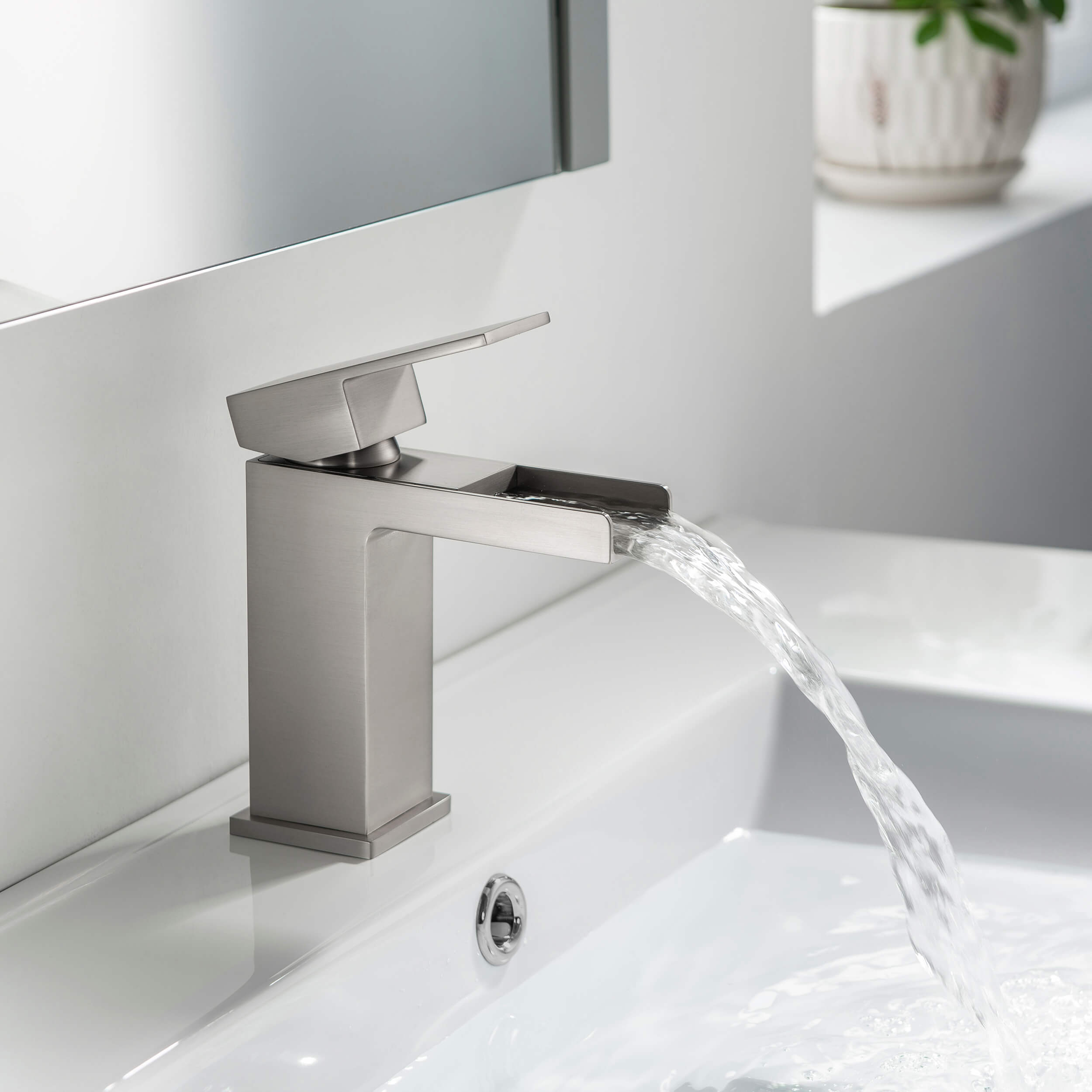 Quadra Waterfall Single Handle Bathroom Vanity Sink Faucet with Pop Up Drain - CBF-1004