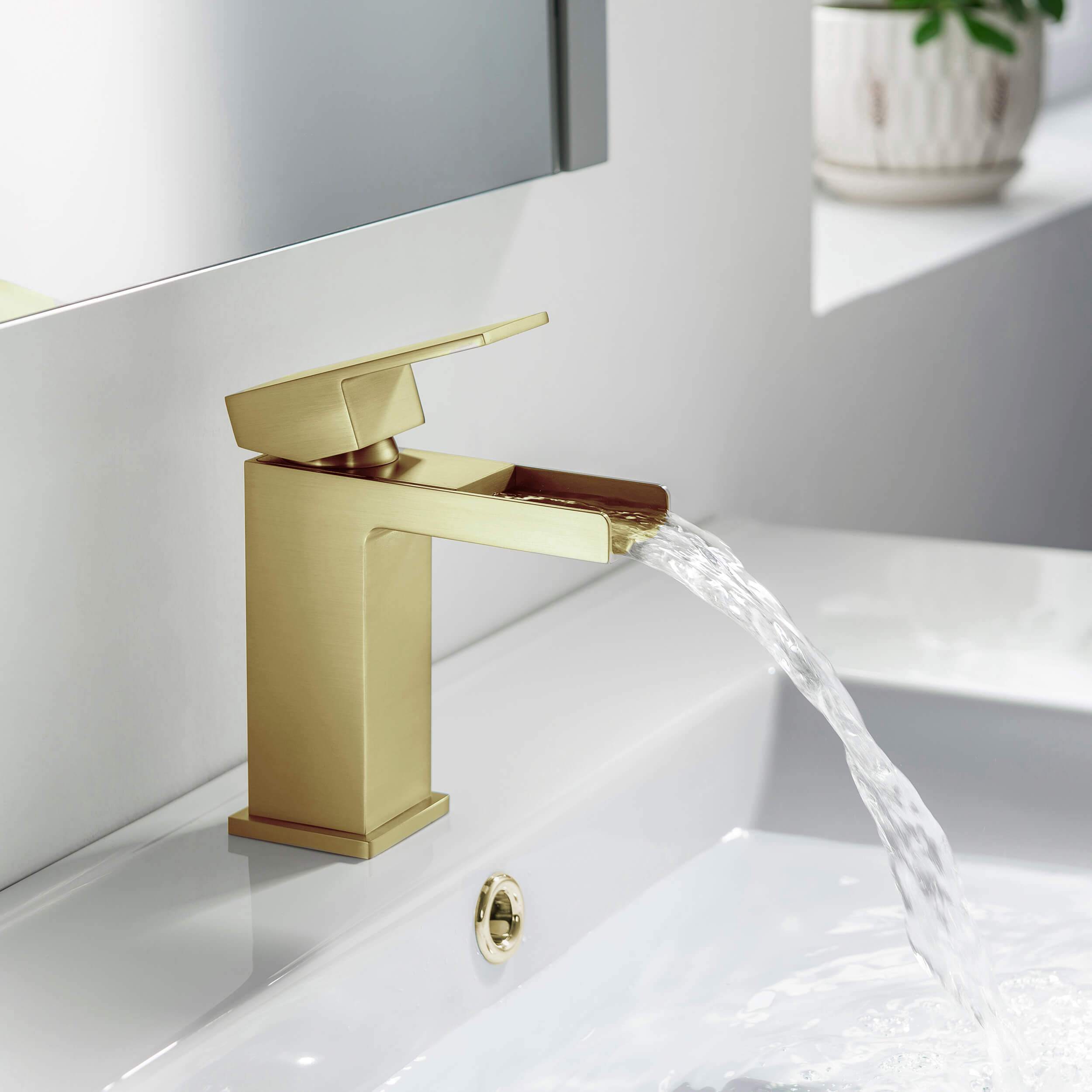 Quadra Waterfall Single Handle Bathroom Vanity Sink Faucet with Pop Up Drain - CBF-1004