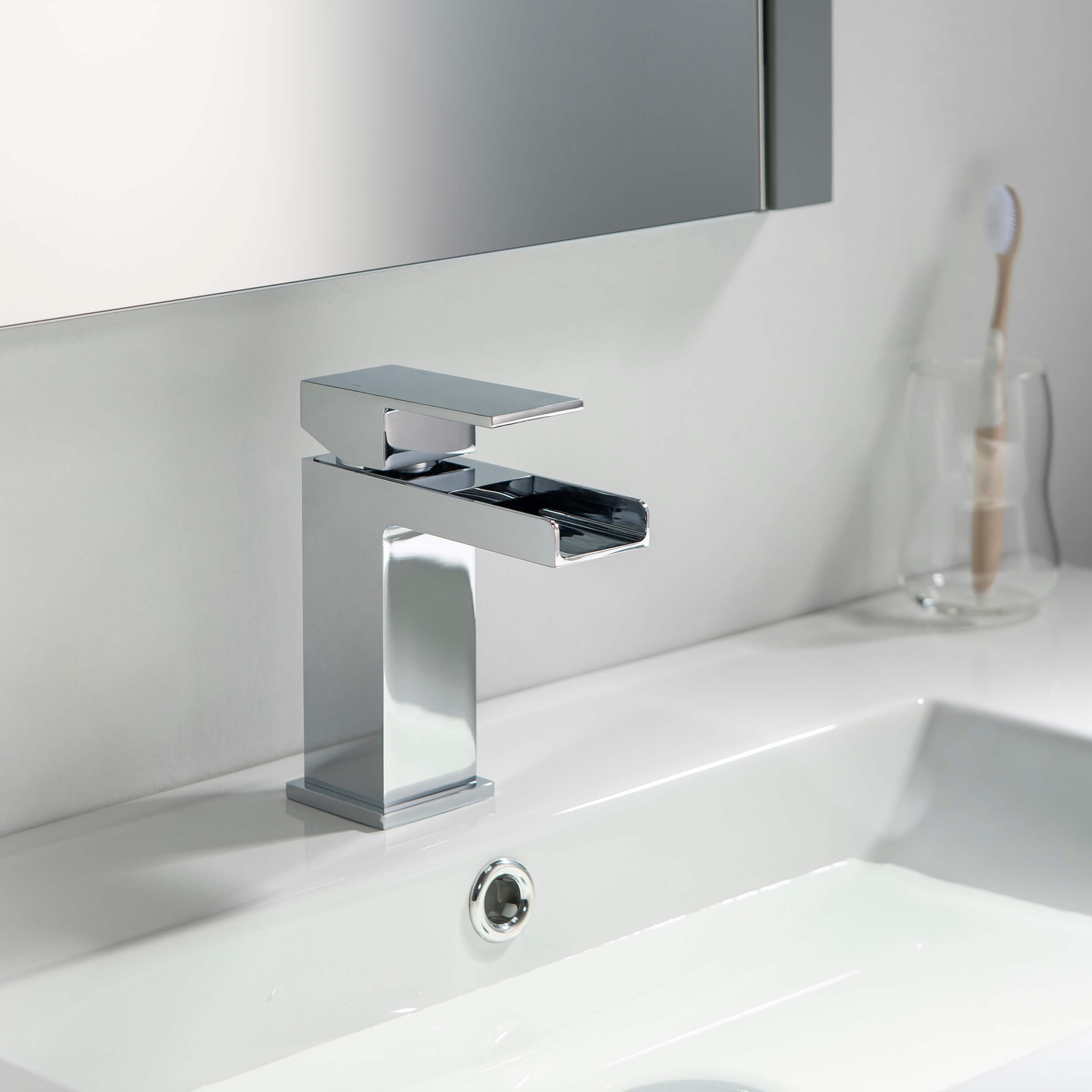 Quadra Waterfall Single Handle Bathroom Vanity Sink Faucet with Pop Up Drain - CBF-1004