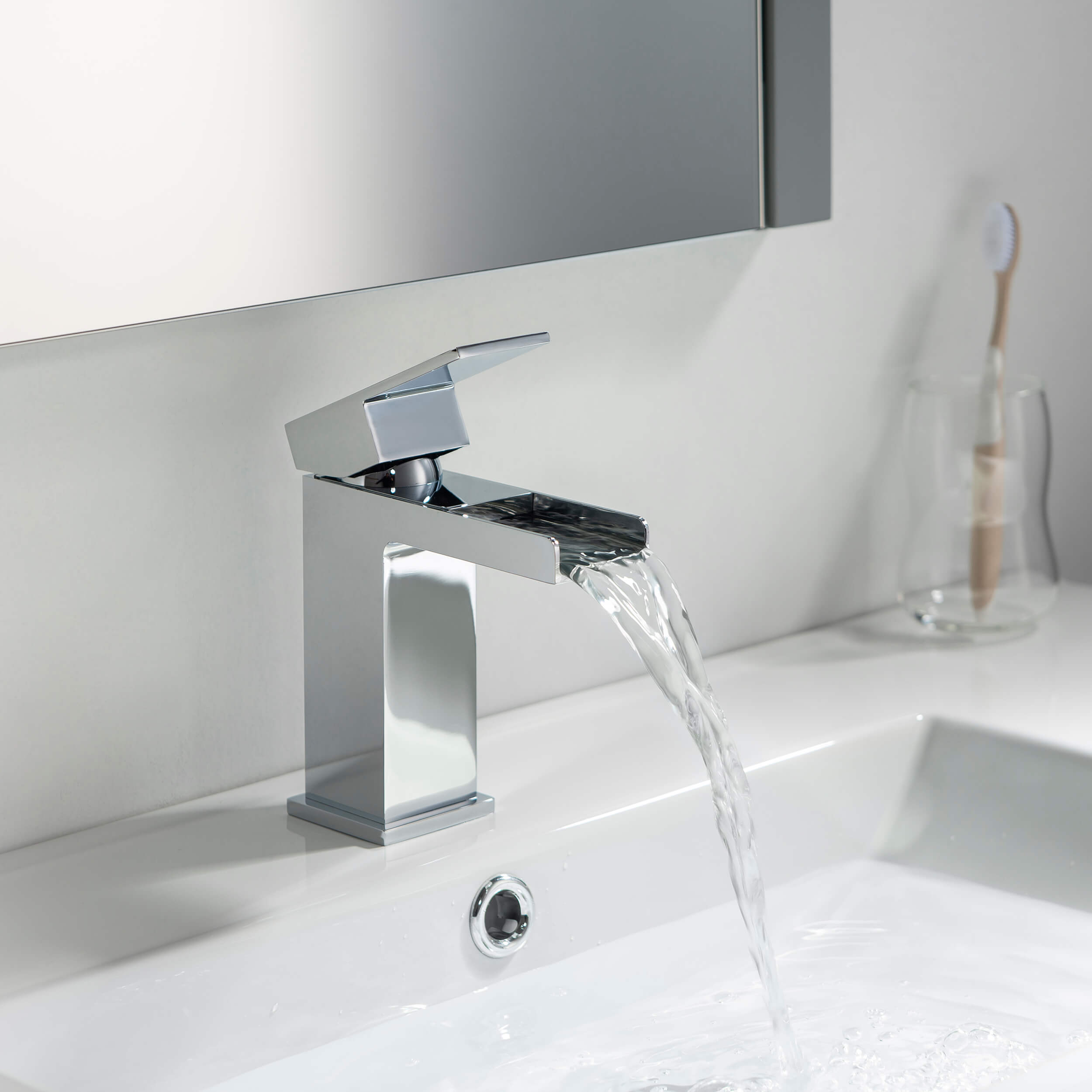 Quadra Waterfall Single Handle Bathroom Vanity Sink Faucet with Pop Up Drain - CBF-1004