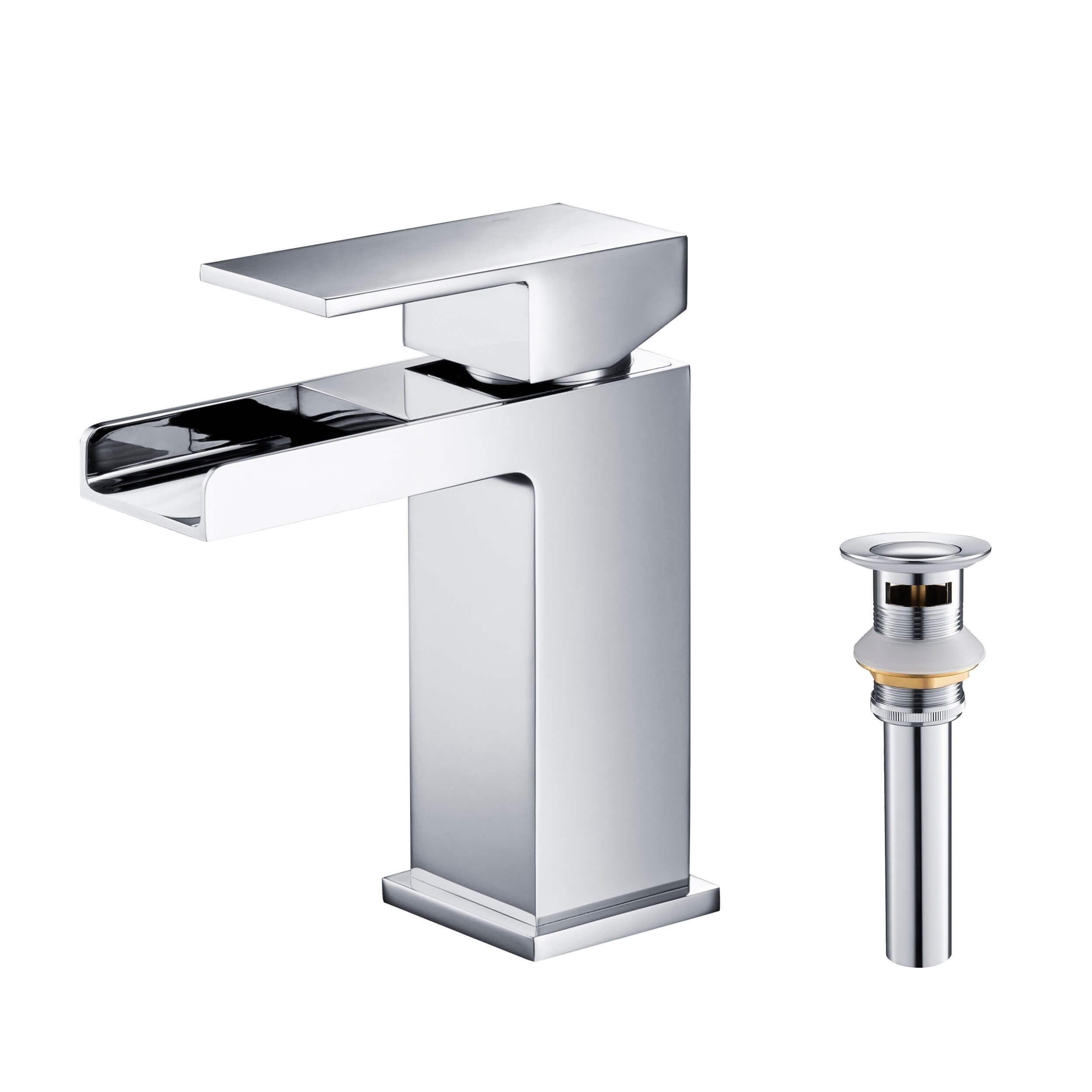 Quadra Waterfall Single Handle Bathroom Vanity Sink Faucet with Pop Up Drain - CBF-1004