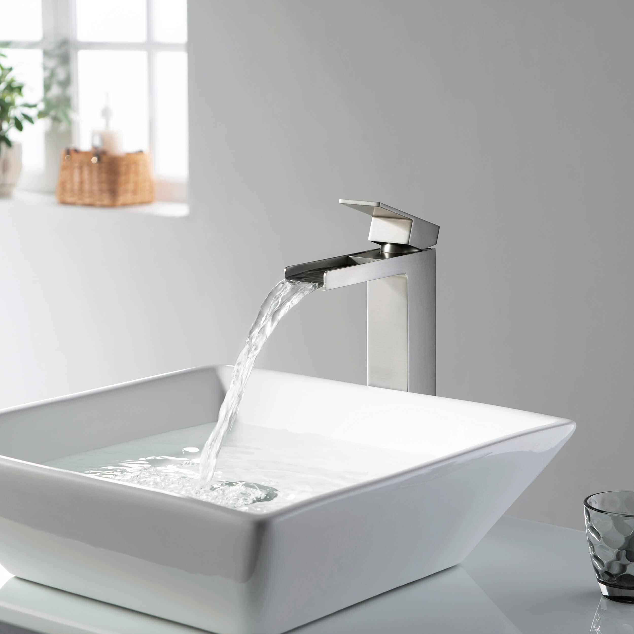 Quadra Waterfall Single Handle Bathroom Vessel Sink Faucet with Pop Up Drain - CBF-1005