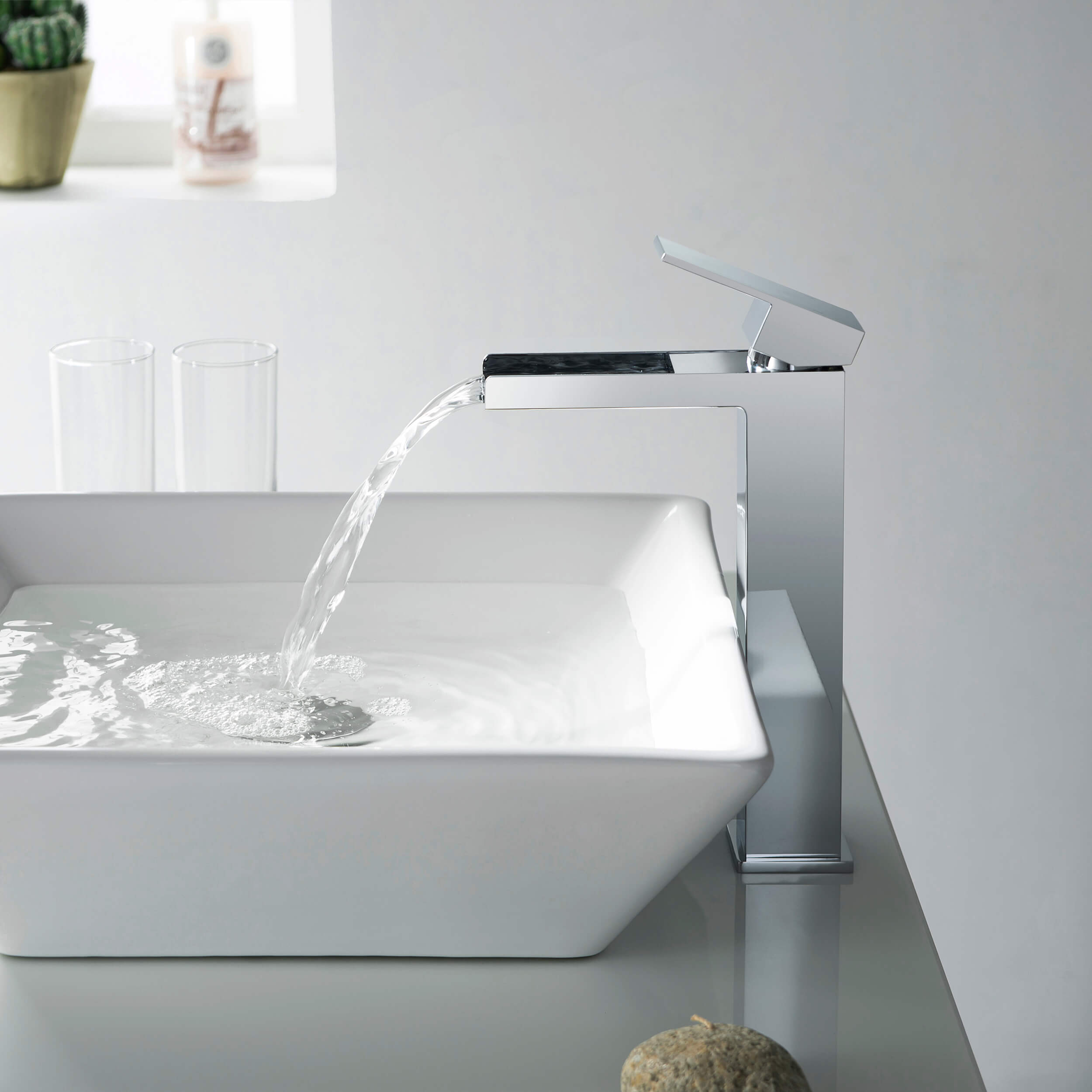 Quadra Waterfall Single Handle Bathroom Vessel Sink Faucet with Pop Up Drain - CBF-1005