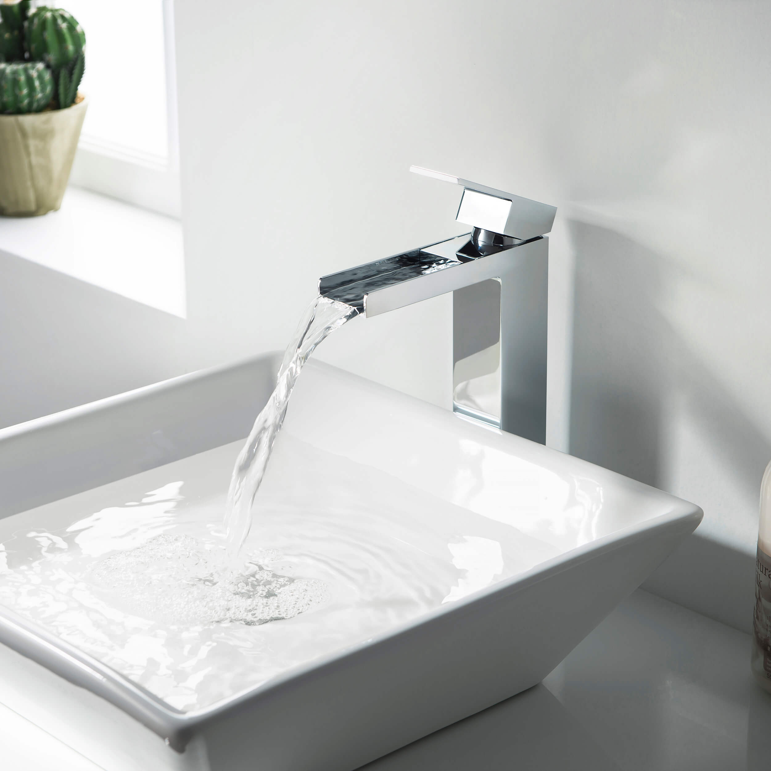 Quadra Waterfall Single Handle Bathroom Vessel Sink Faucet with Pop Up Drain - CBF-1005