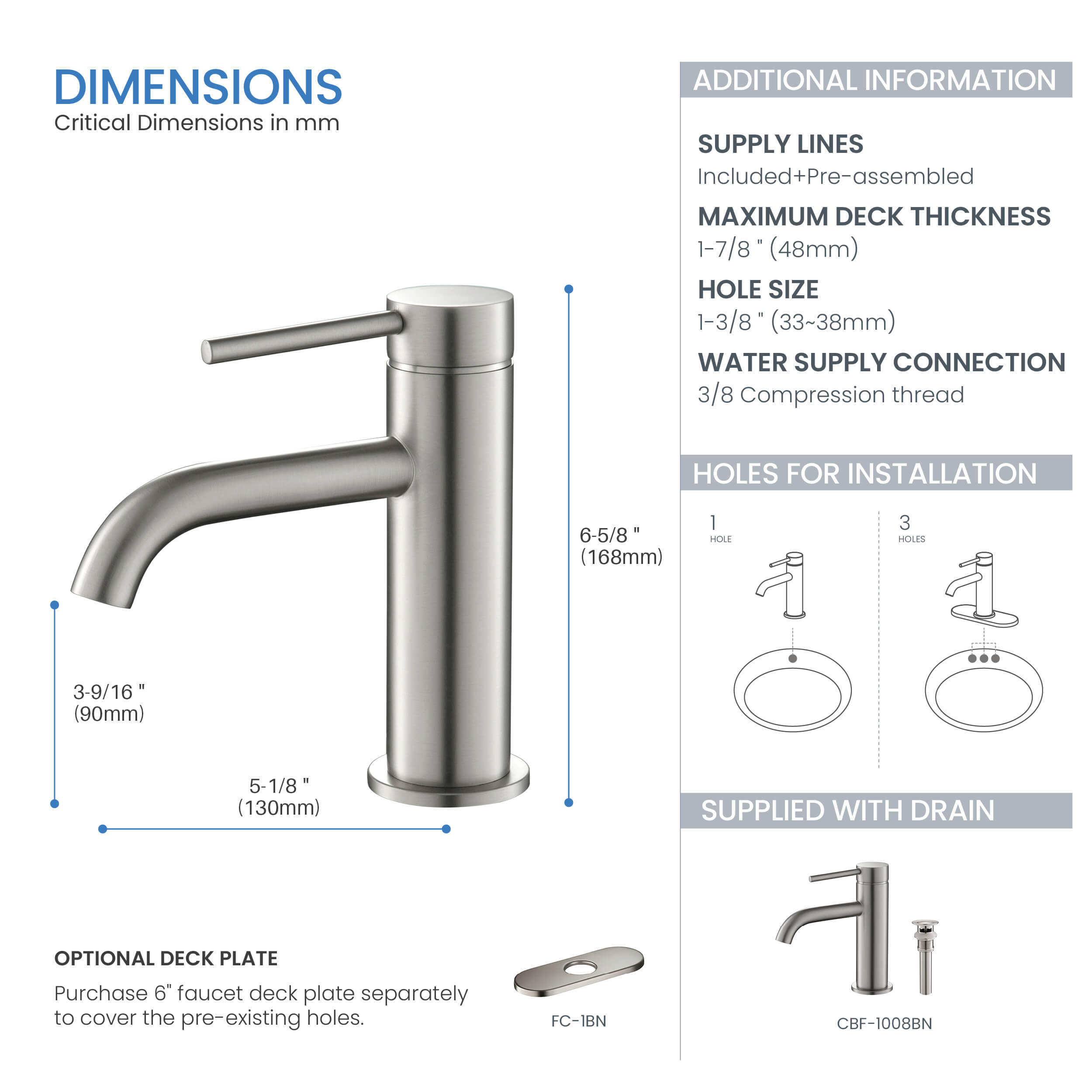 Halo Single Handle Bathroom Vanity Sink Faucet with Pop Up Drain - CBF-1008