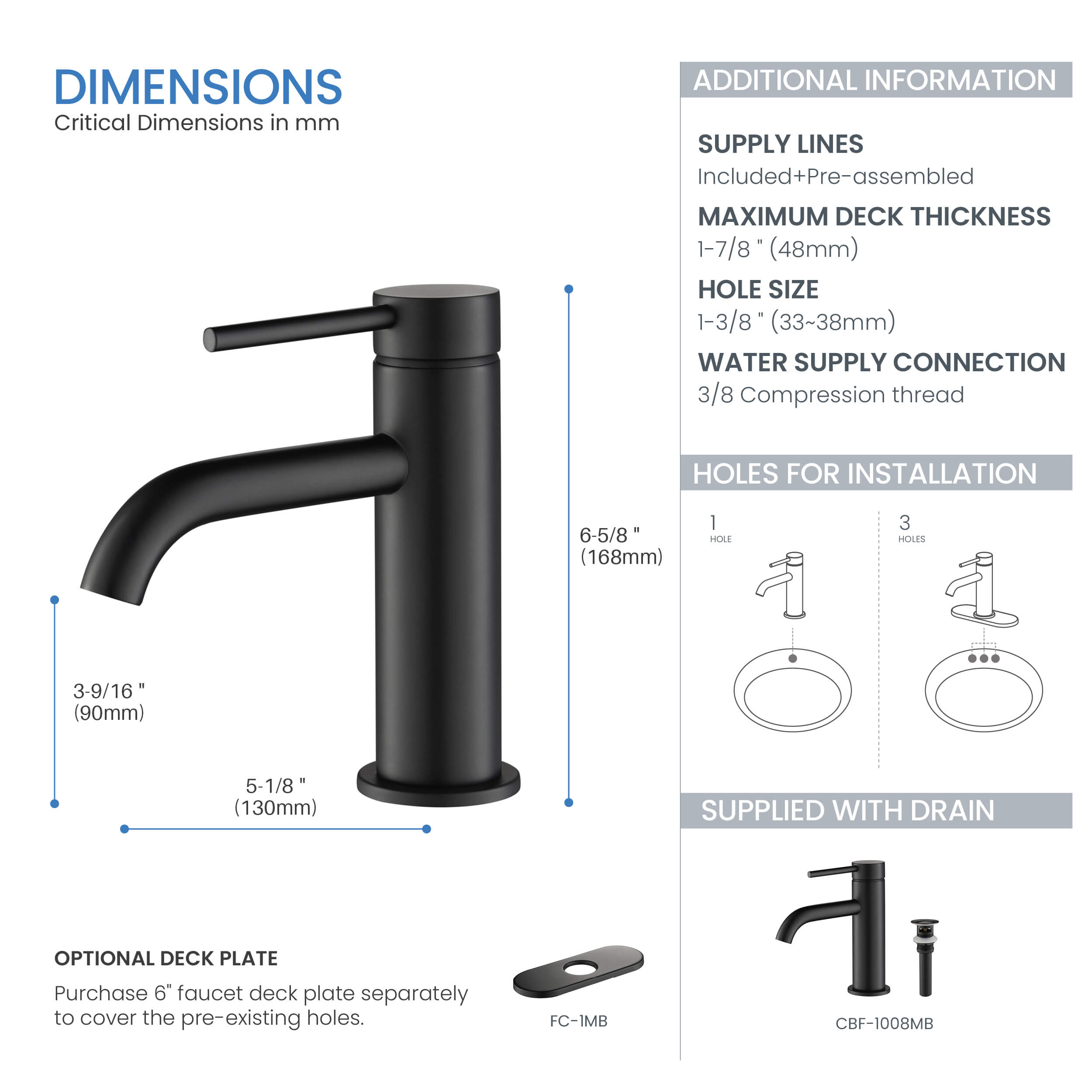 Halo Single Handle Bathroom Vanity Sink Faucet with Pop Up Drain - CBF-1008