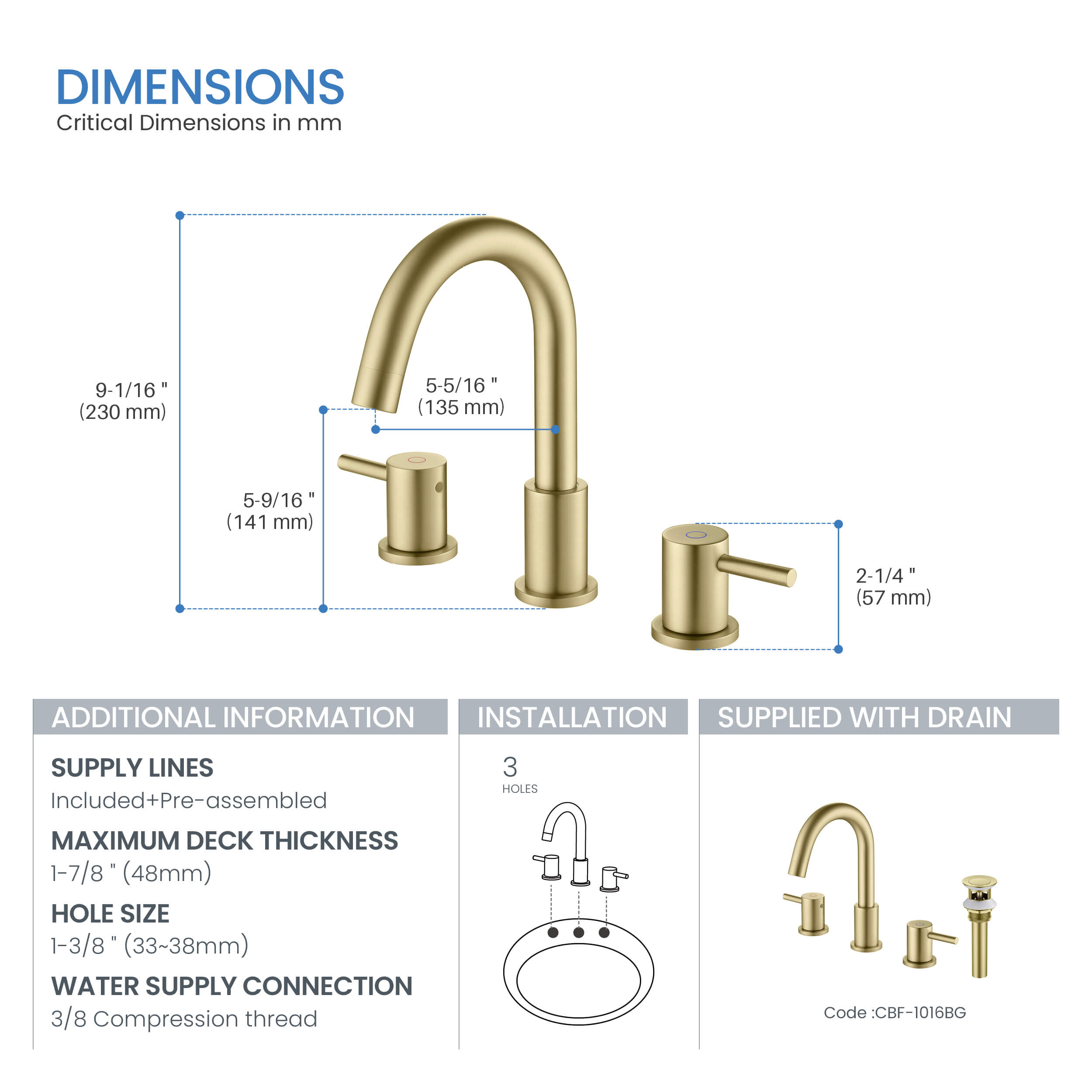 Halo 8" Widespread Bathroom Sink Faucet with Drain Assembly - CBF-1016