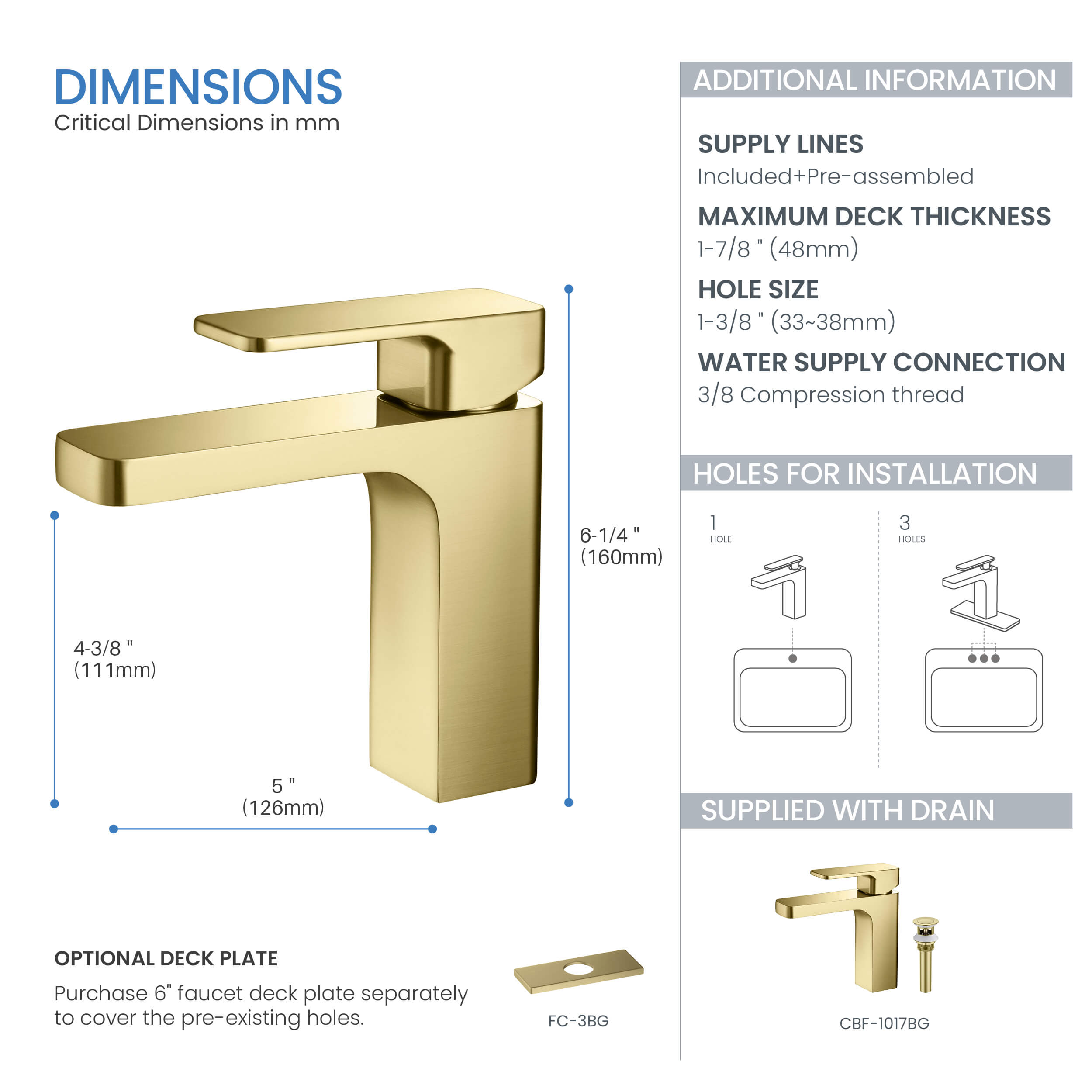 Fusion Single Handle Bathroom Vanity Sink Faucet with Pop Up Drain - CBF-1017