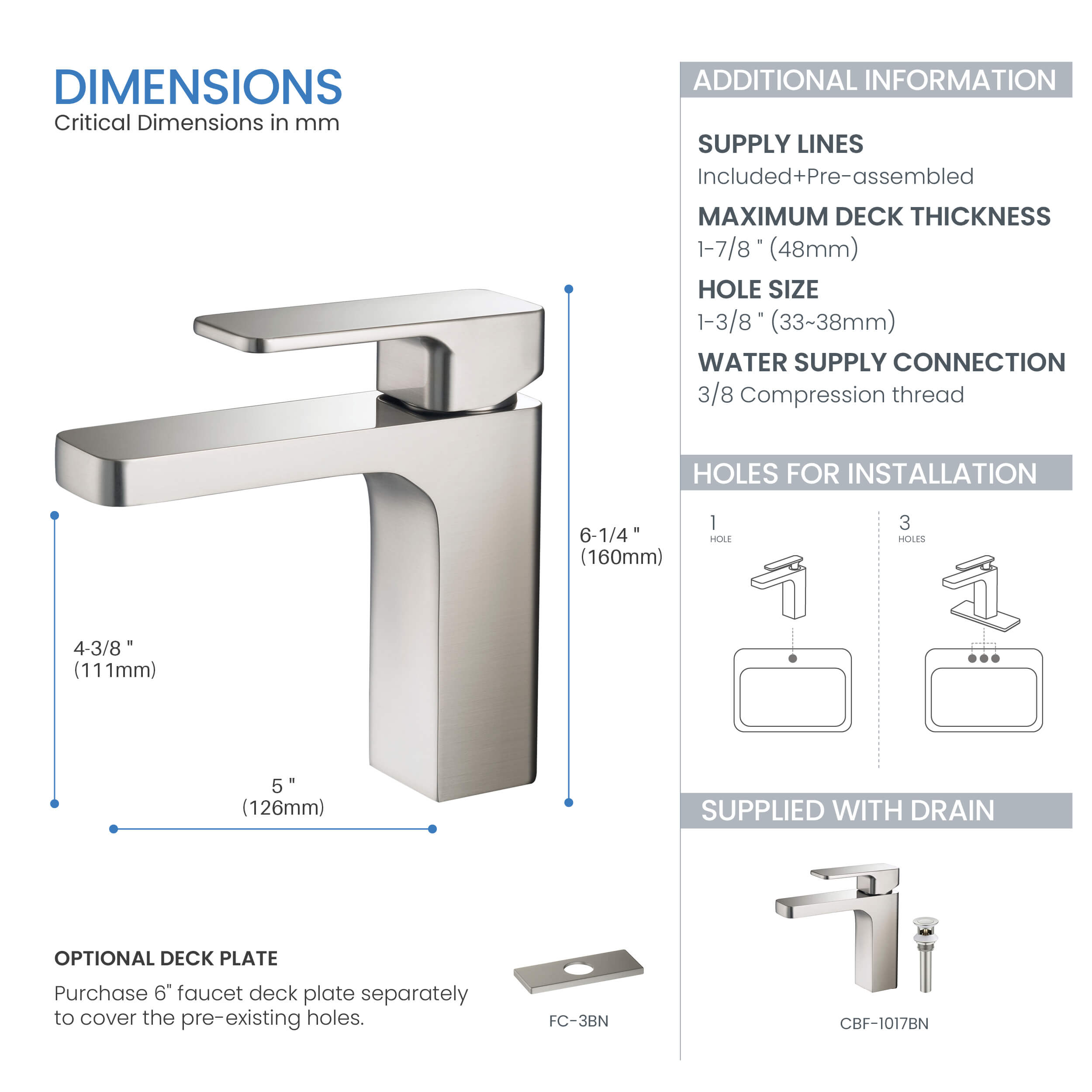 Fusion Single Handle Bathroom Vanity Sink Faucet with Pop Up Drain - CBF-1017