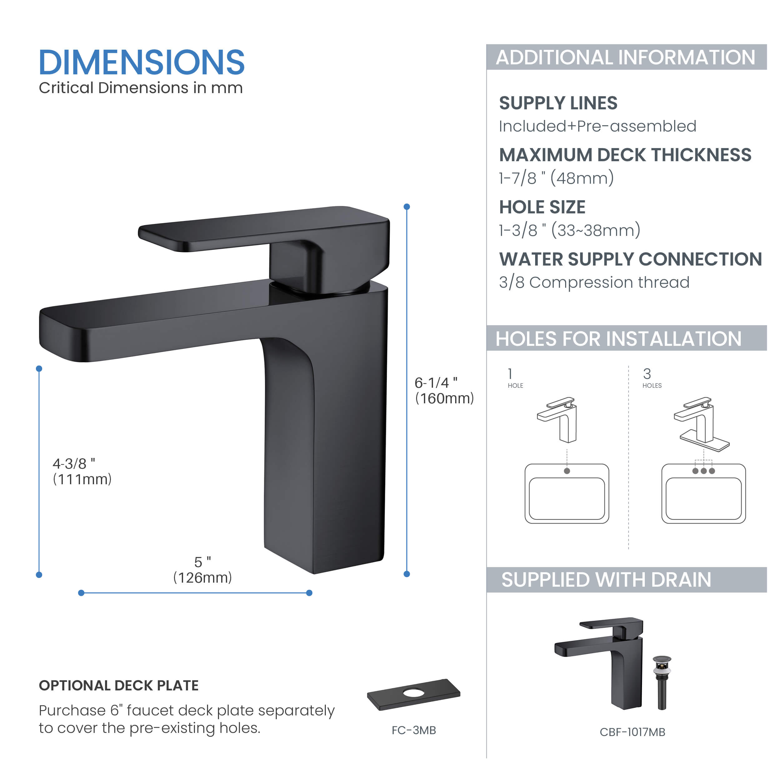 Fusion Single Handle Bathroom Vanity Sink Faucet with Pop Up Drain - CBF-1017