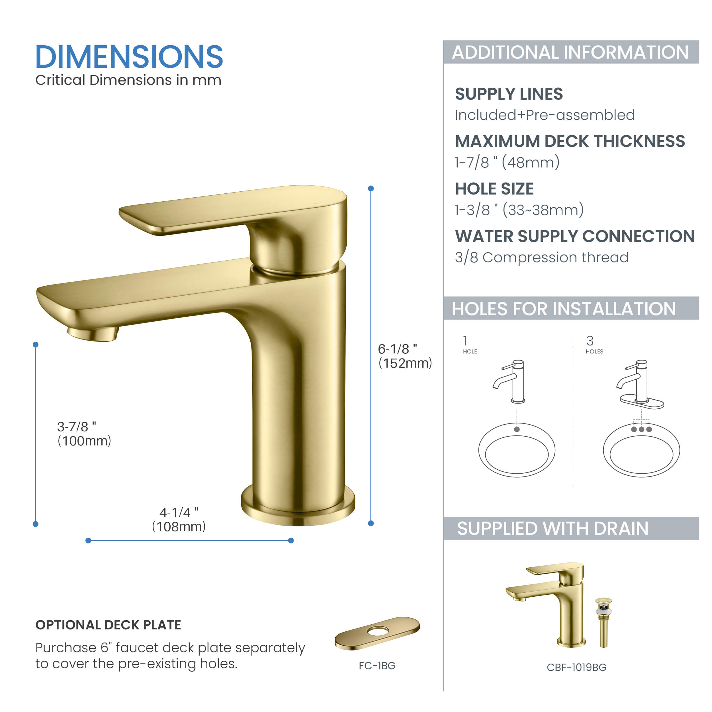 Austin Single Handle Bathroom Vanity Sink Faucet with Pop Up Drain - CBF-1019