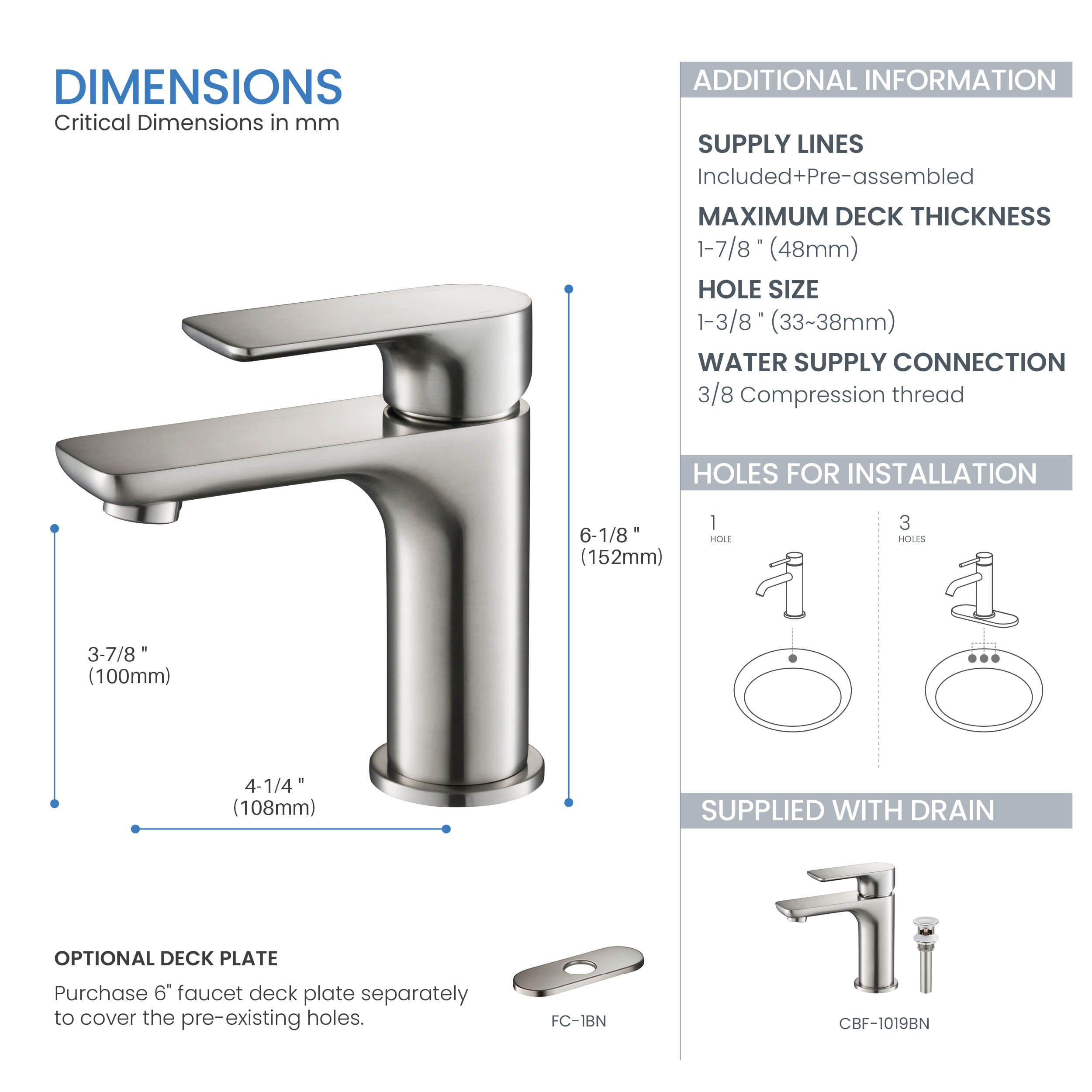 Austin Single Handle Bathroom Vanity Sink Faucet with Pop Up Drain - CBF-1019