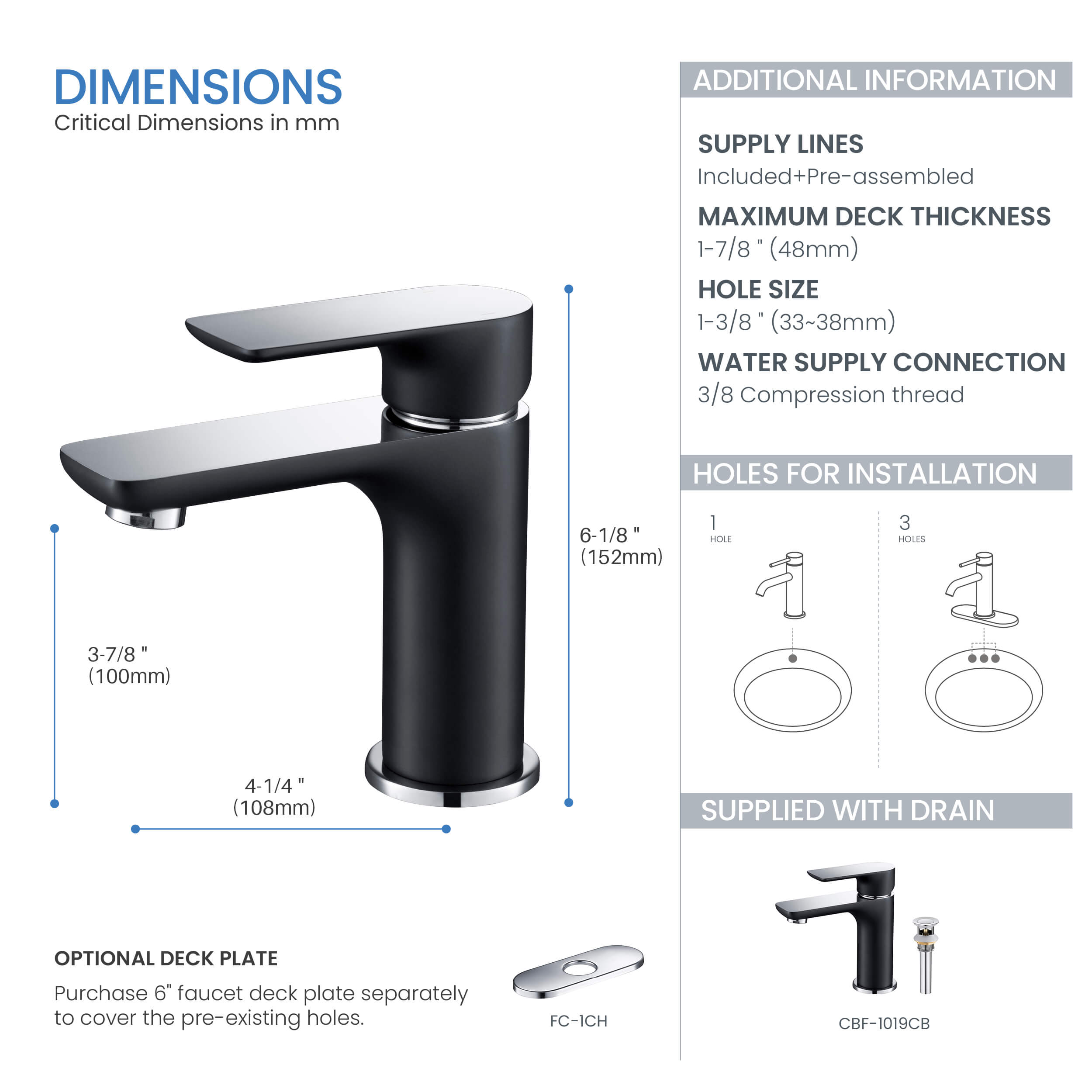 Austin Single Handle Bathroom Vanity Sink Faucet with Pop Up Drain - CBF-1019