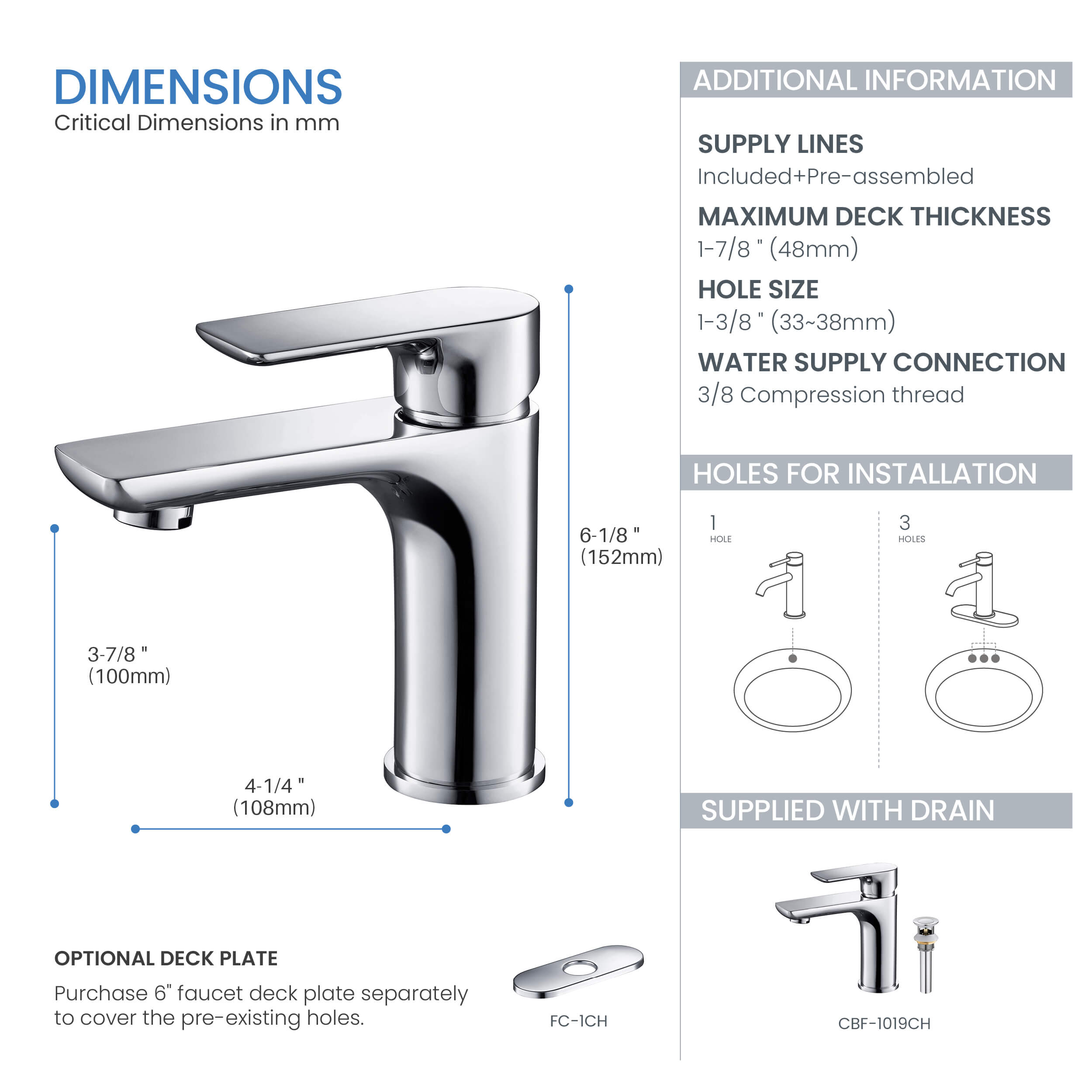 Austin Single Handle Bathroom Vanity Sink Faucet with Pop Up Drain - CBF-1019