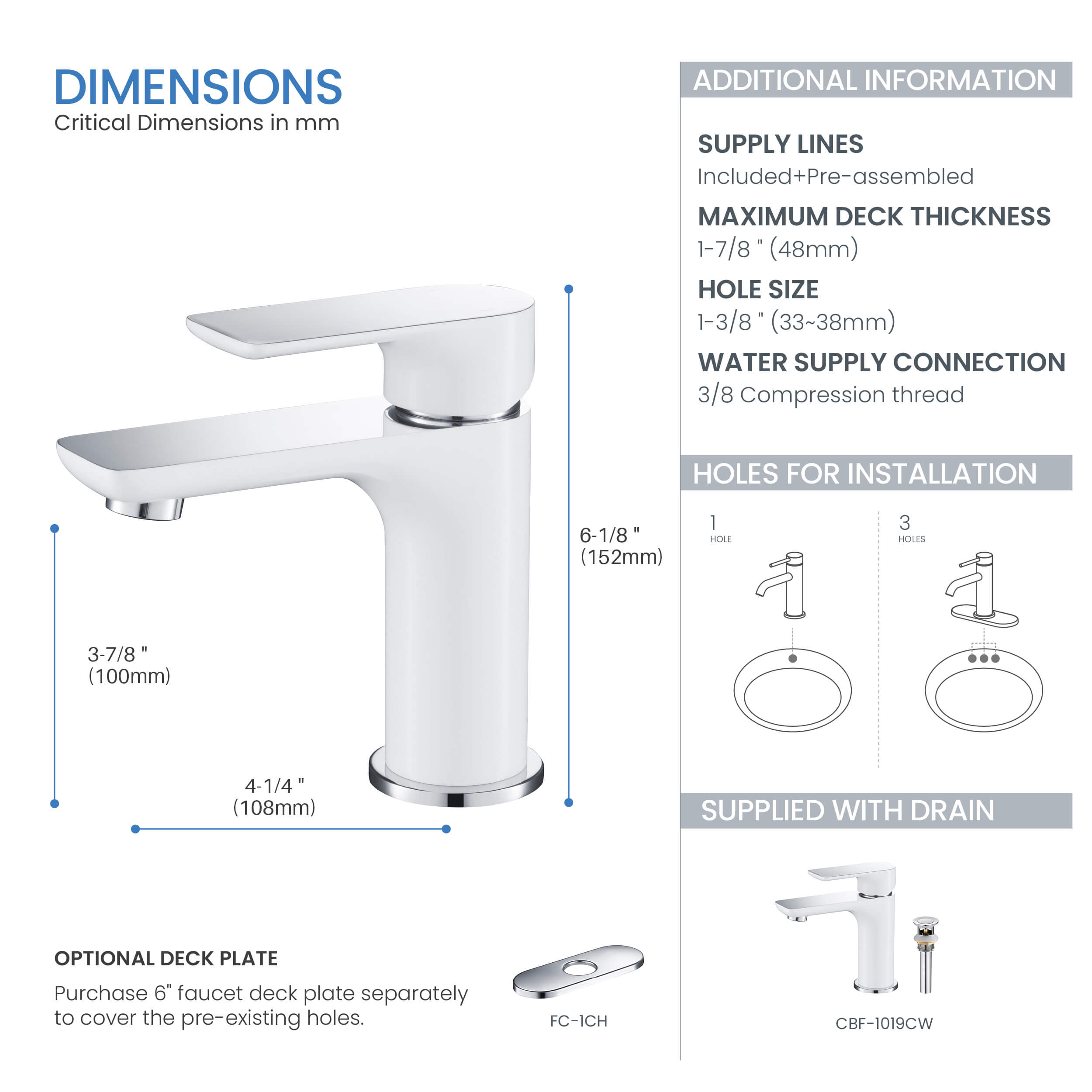 Austin Single Handle Bathroom Vanity Sink Faucet with Pop Up Drain - CBF-1019