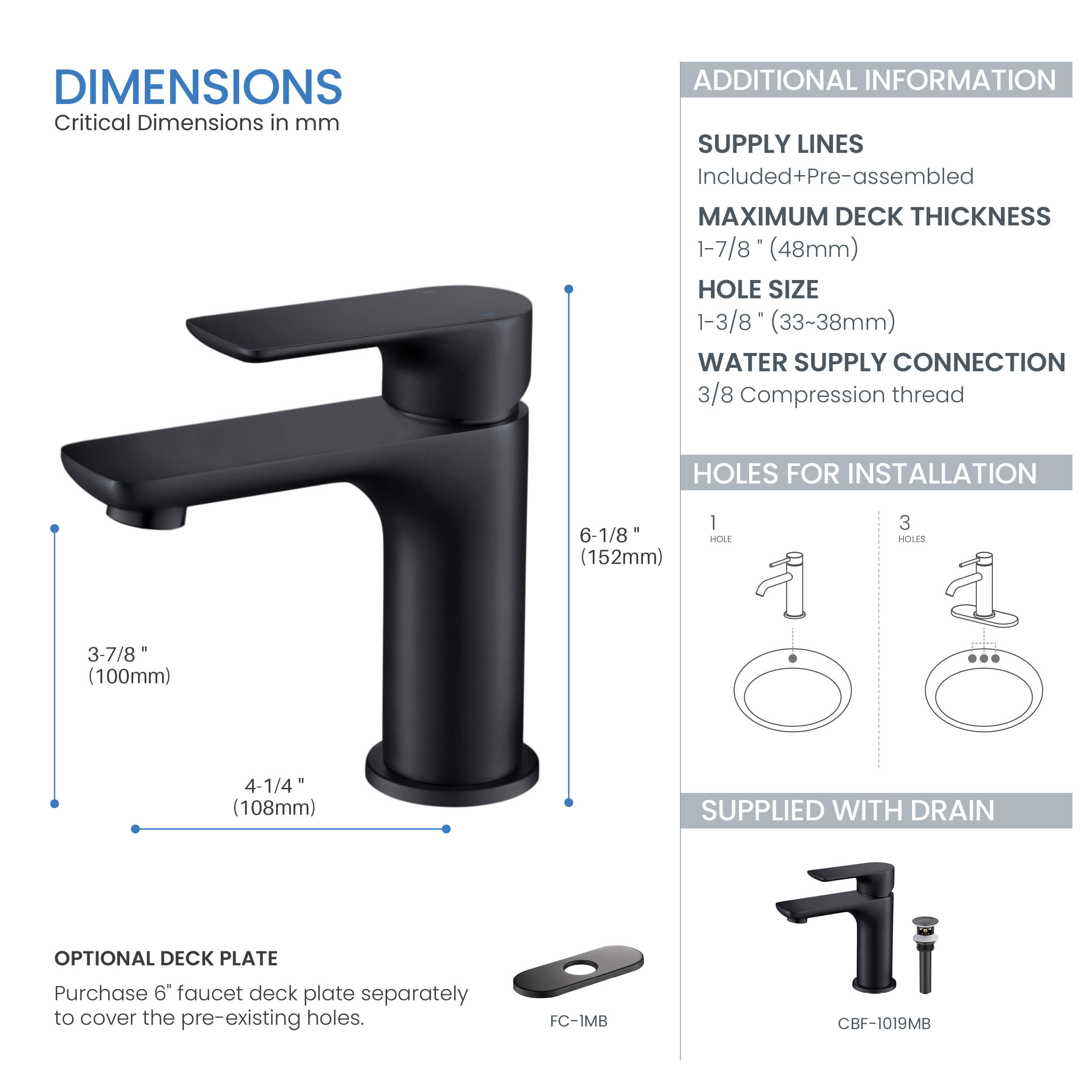 Austin Single Handle Bathroom Vanity Sink Faucet with Pop Up Drain - CBF-1019