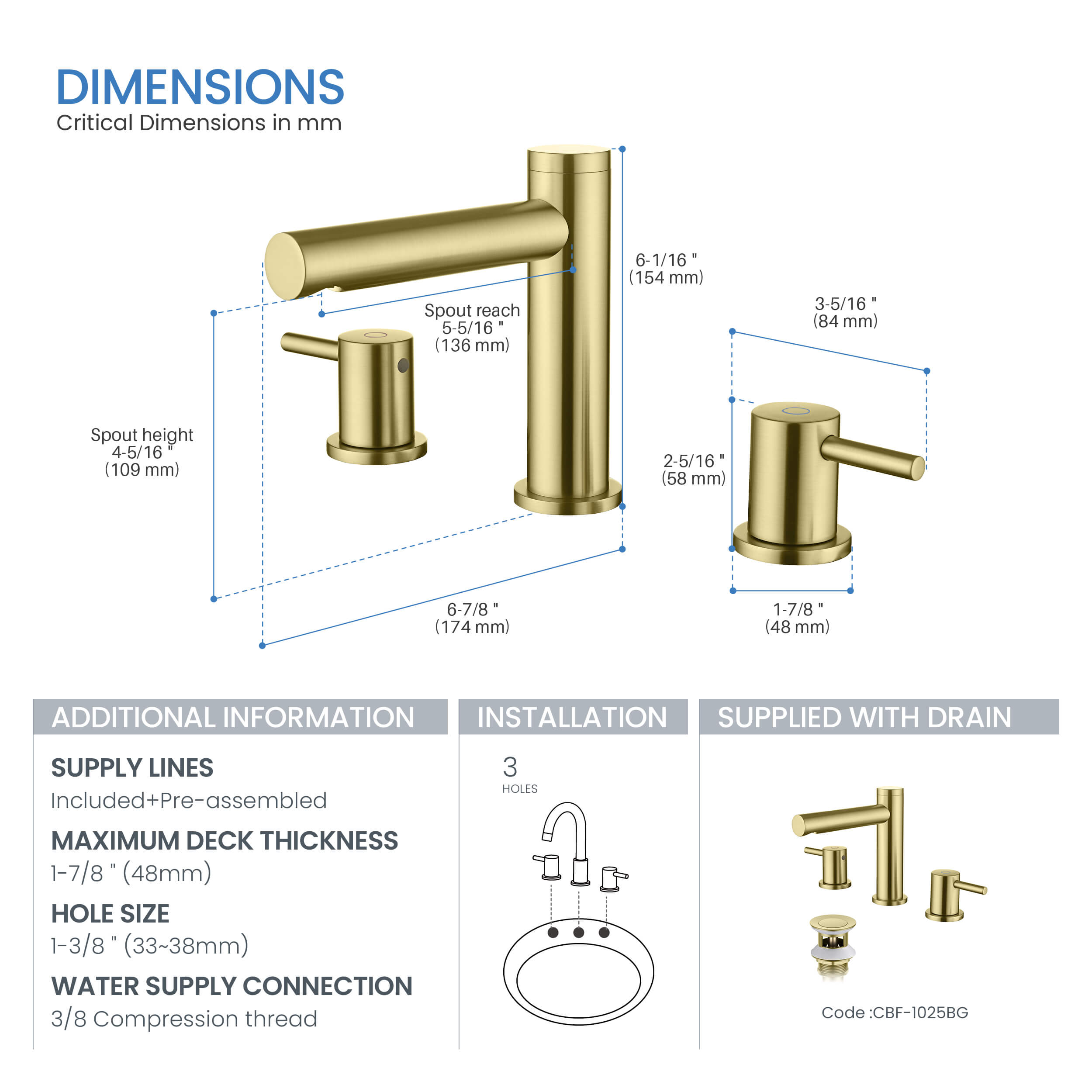 Halo 8" Widespread Bathroom Sink Faucet with Drain Assembly - CBF-1025