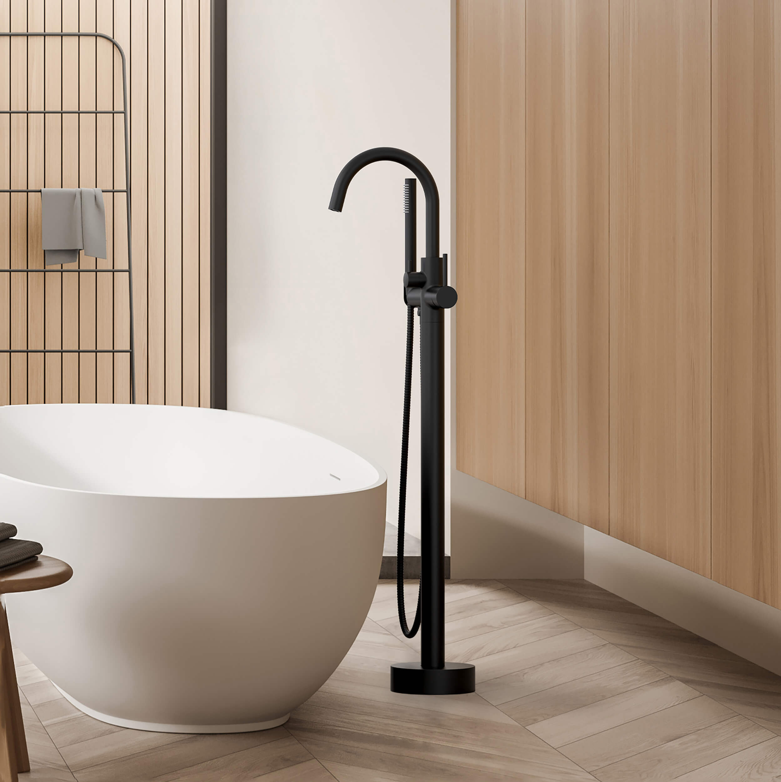 Halo Floor Mount Tub Filler With Hand Shower - CTF-3001