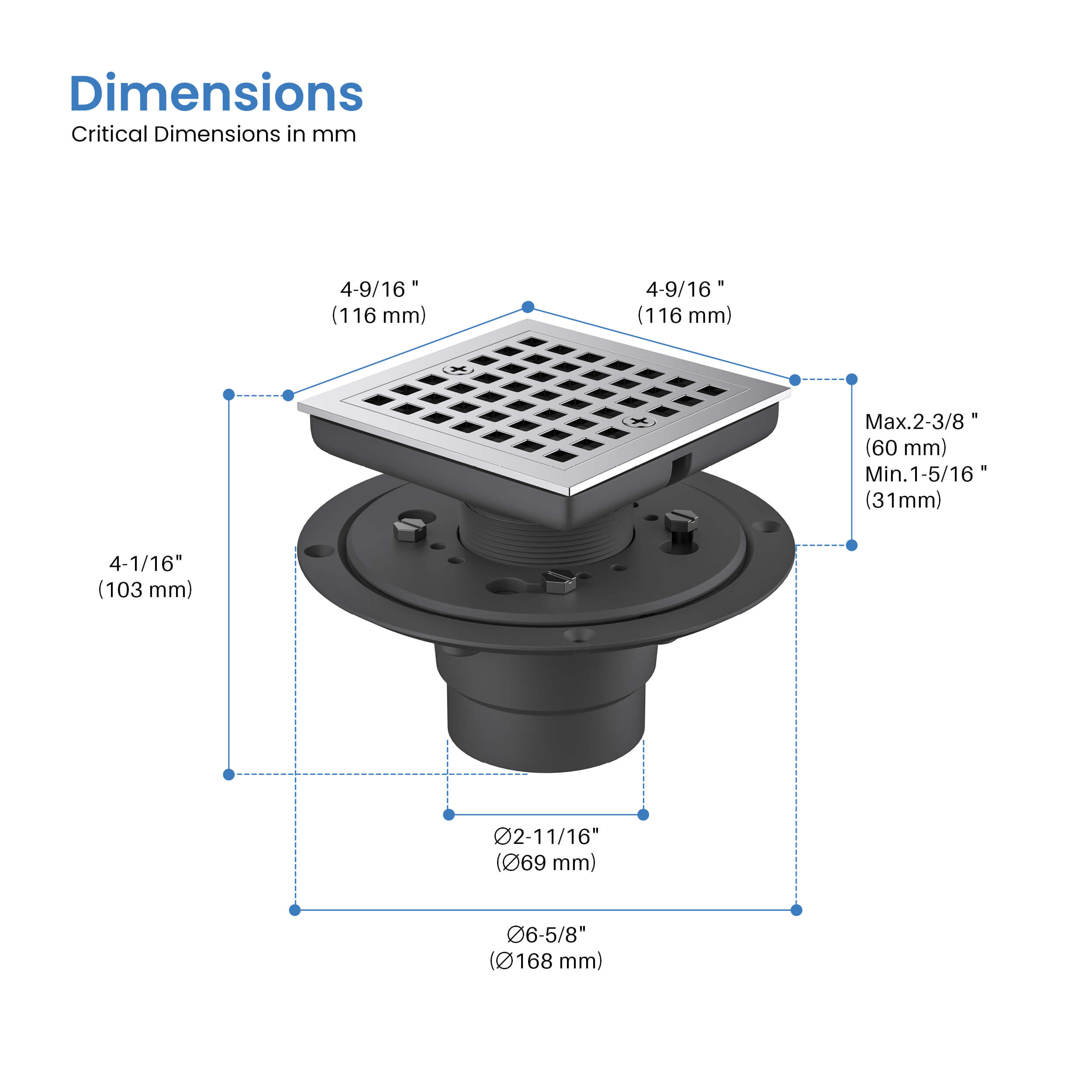 Casa 4" Tile-In Shower Drain - CFD-0401