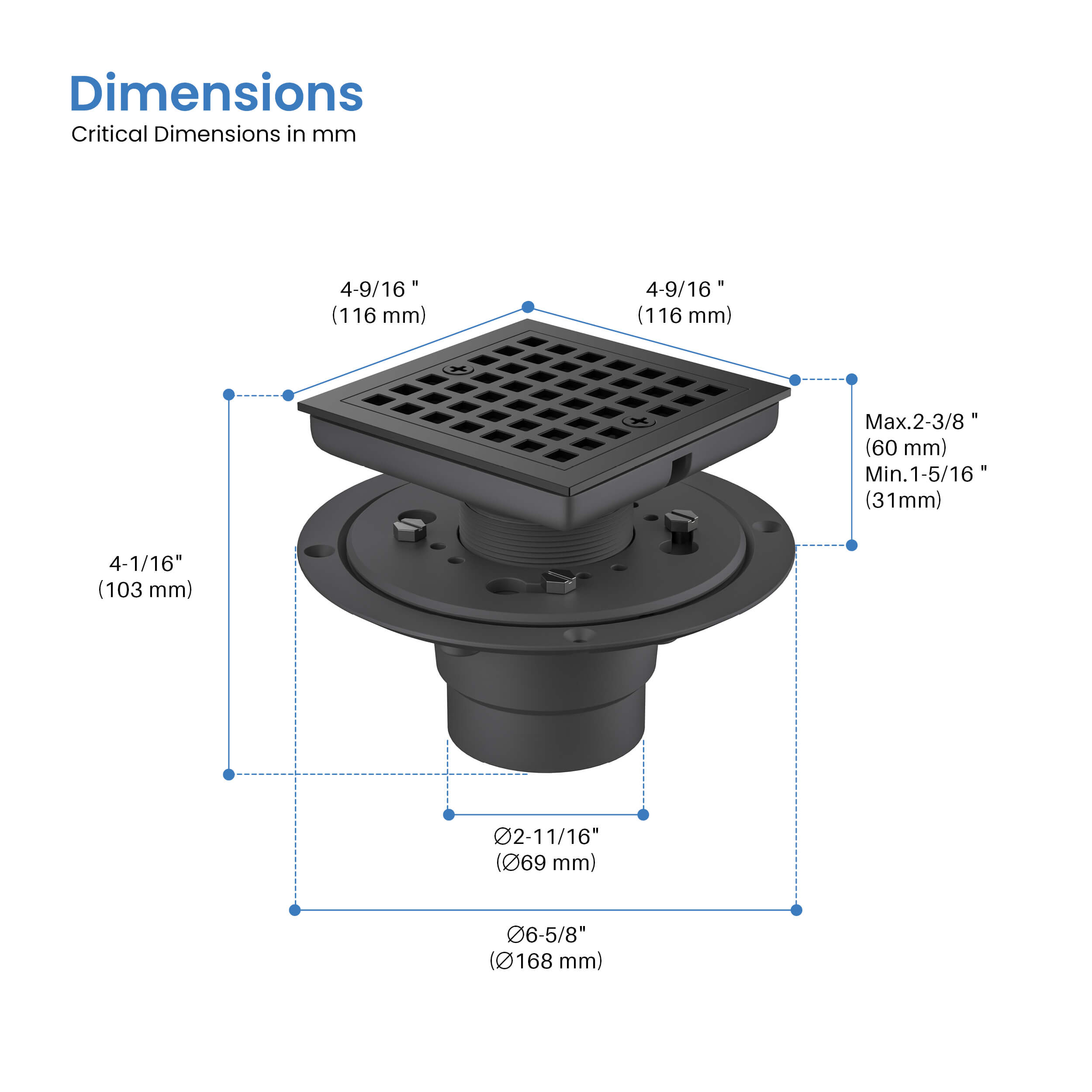 Casa 4" Tile-In Shower Drain - CFD-0401