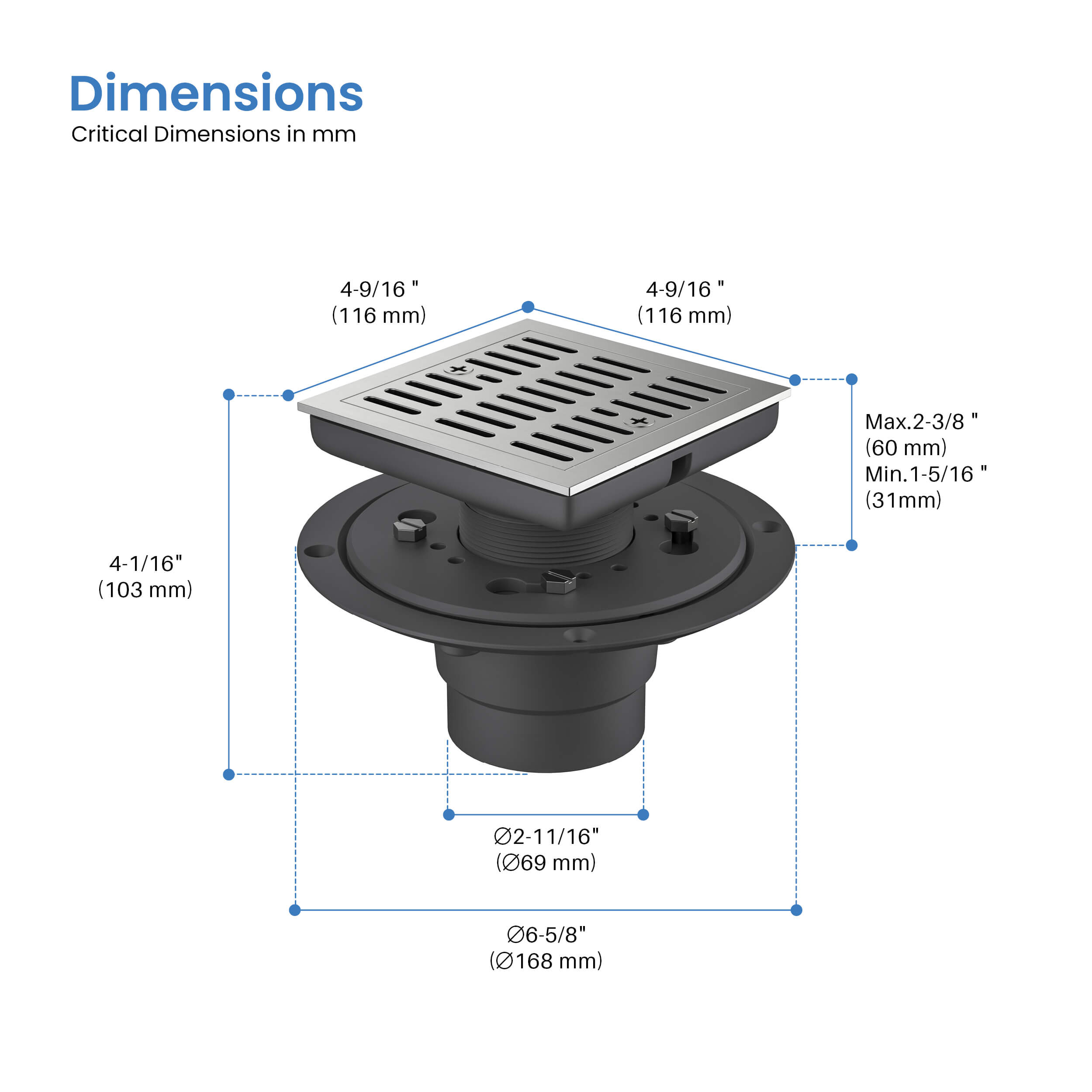 Casa 4" Tile-In Shower Drain - CFD-0402