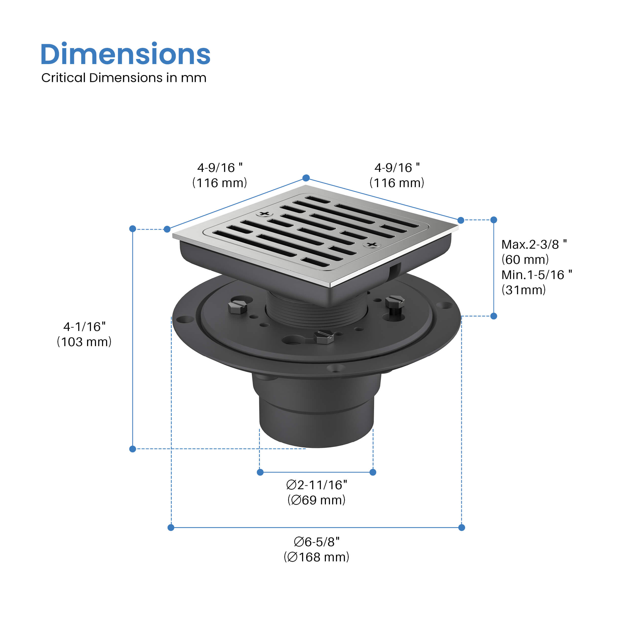 Casa 4" Tile-In Shower Drain - CFD-0403