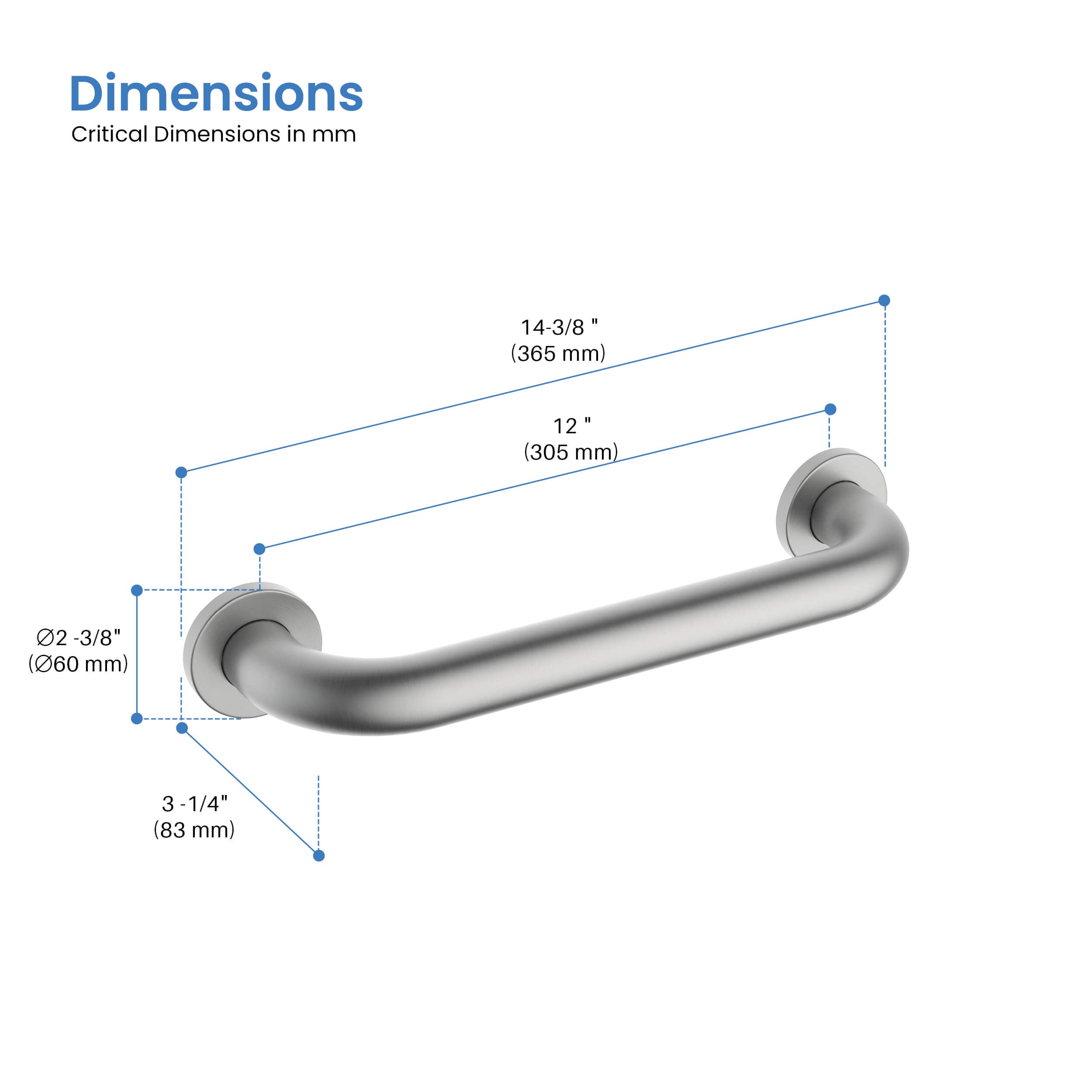 Halo 12" Stainless Steel Bathroom Safety Grab Bar - CGB-1012