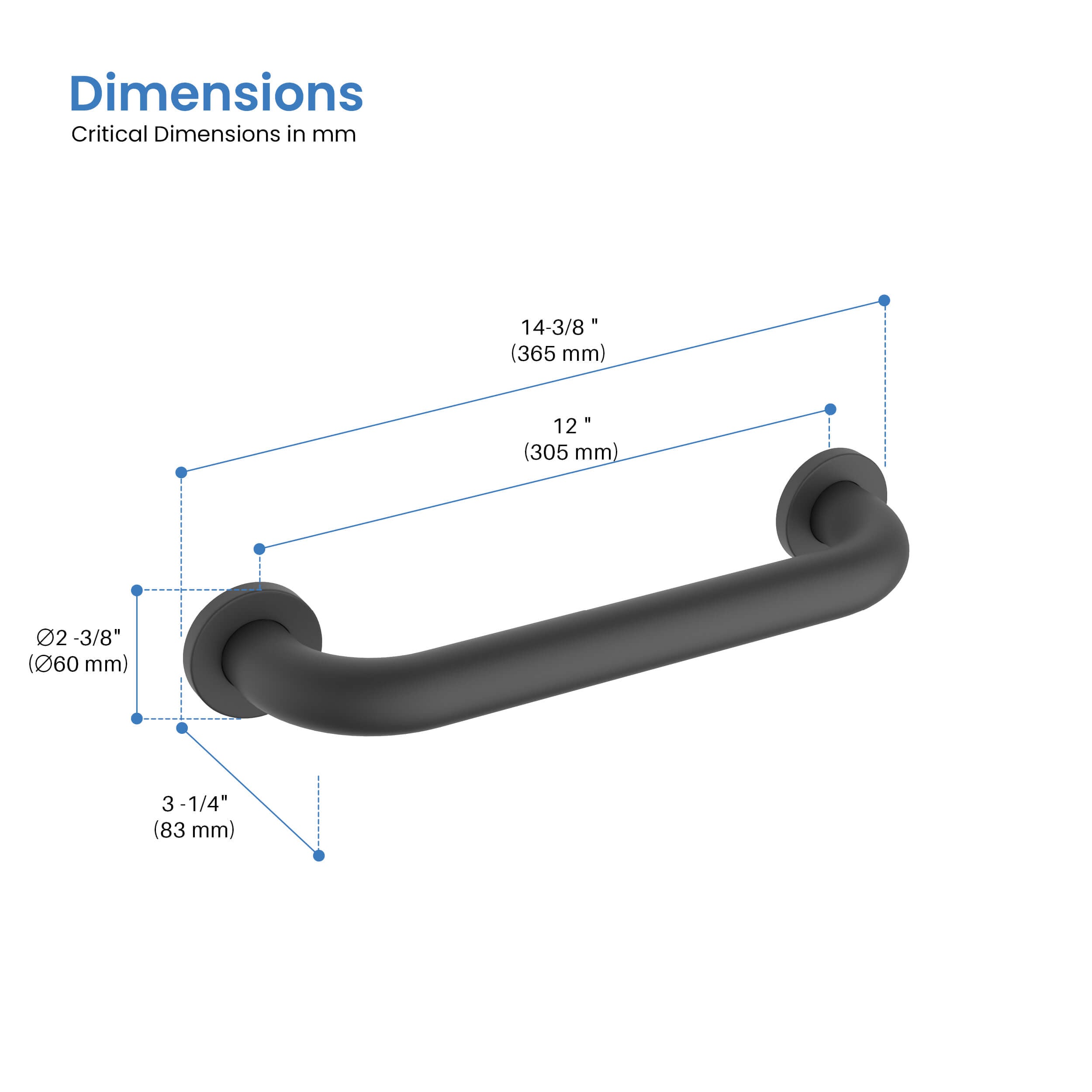 Halo 12" Stainless Steel Bathroom Safety Grab Bar - CGB-1012