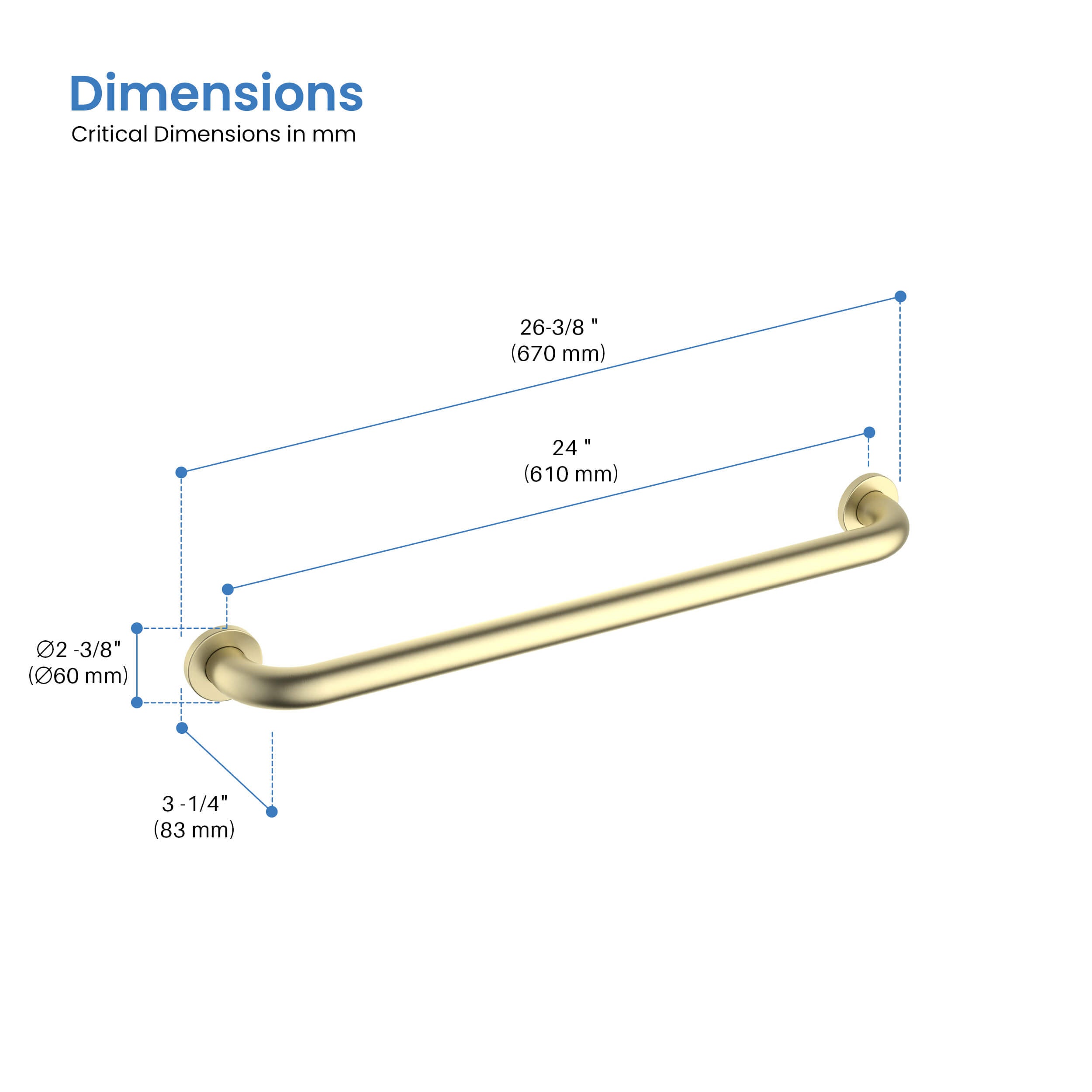 Halo 24" Stainless Steel Bathroom Safety Grab Bar - CGB-1024