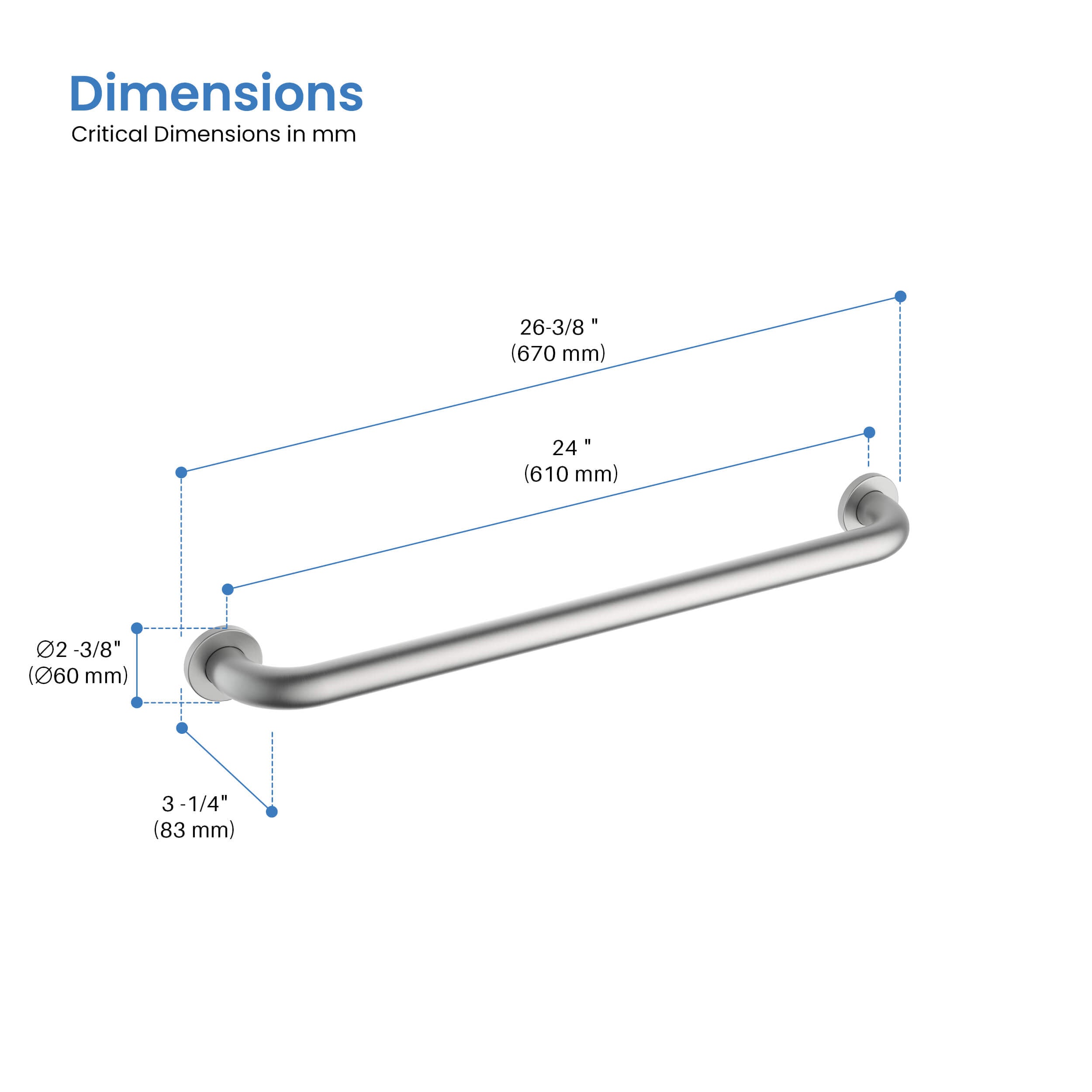 Halo 24" Stainless Steel Bathroom Safety Grab Bar - CGB-1024