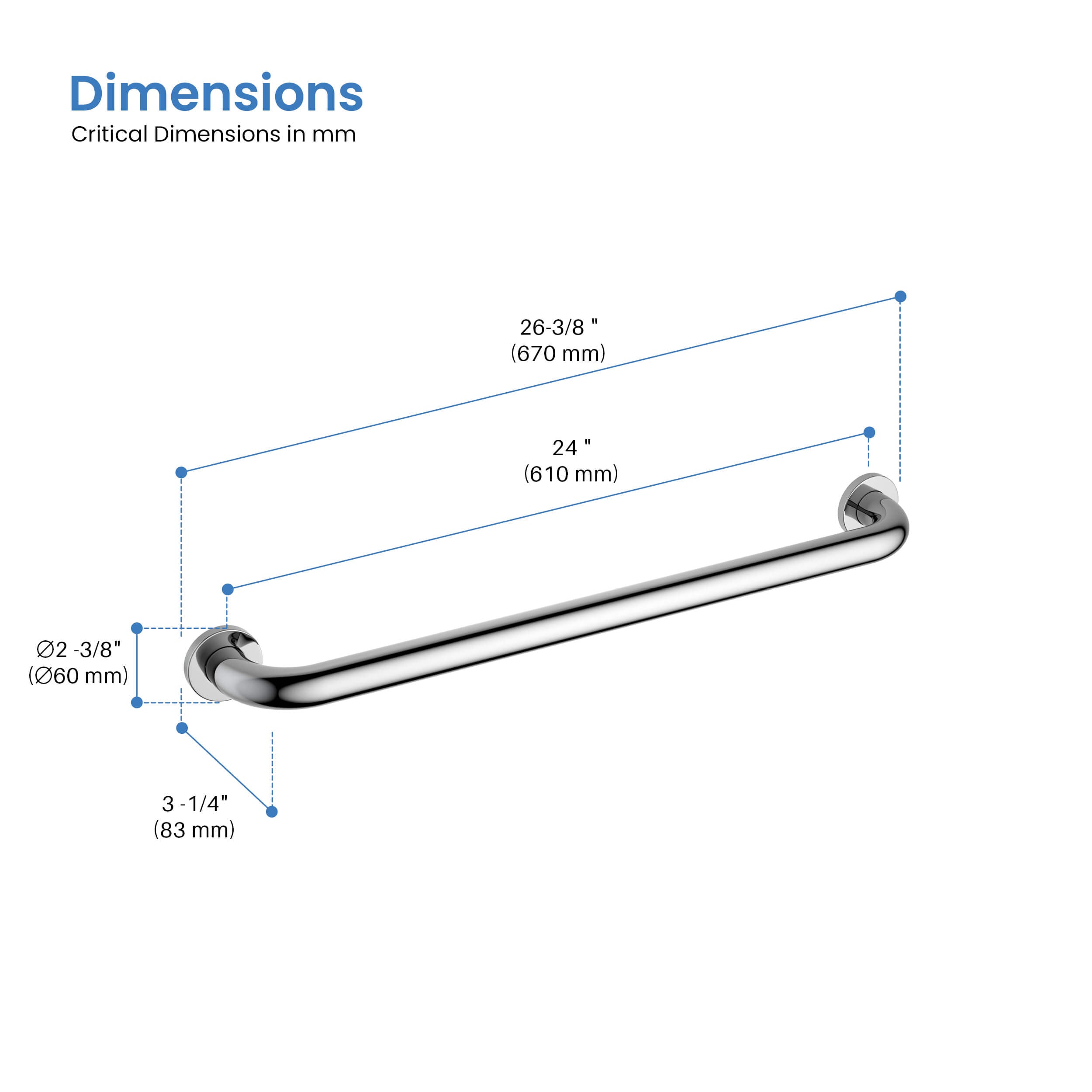 Halo 24" Stainless Steel Bathroom Safety Grab Bar - CGB-1024