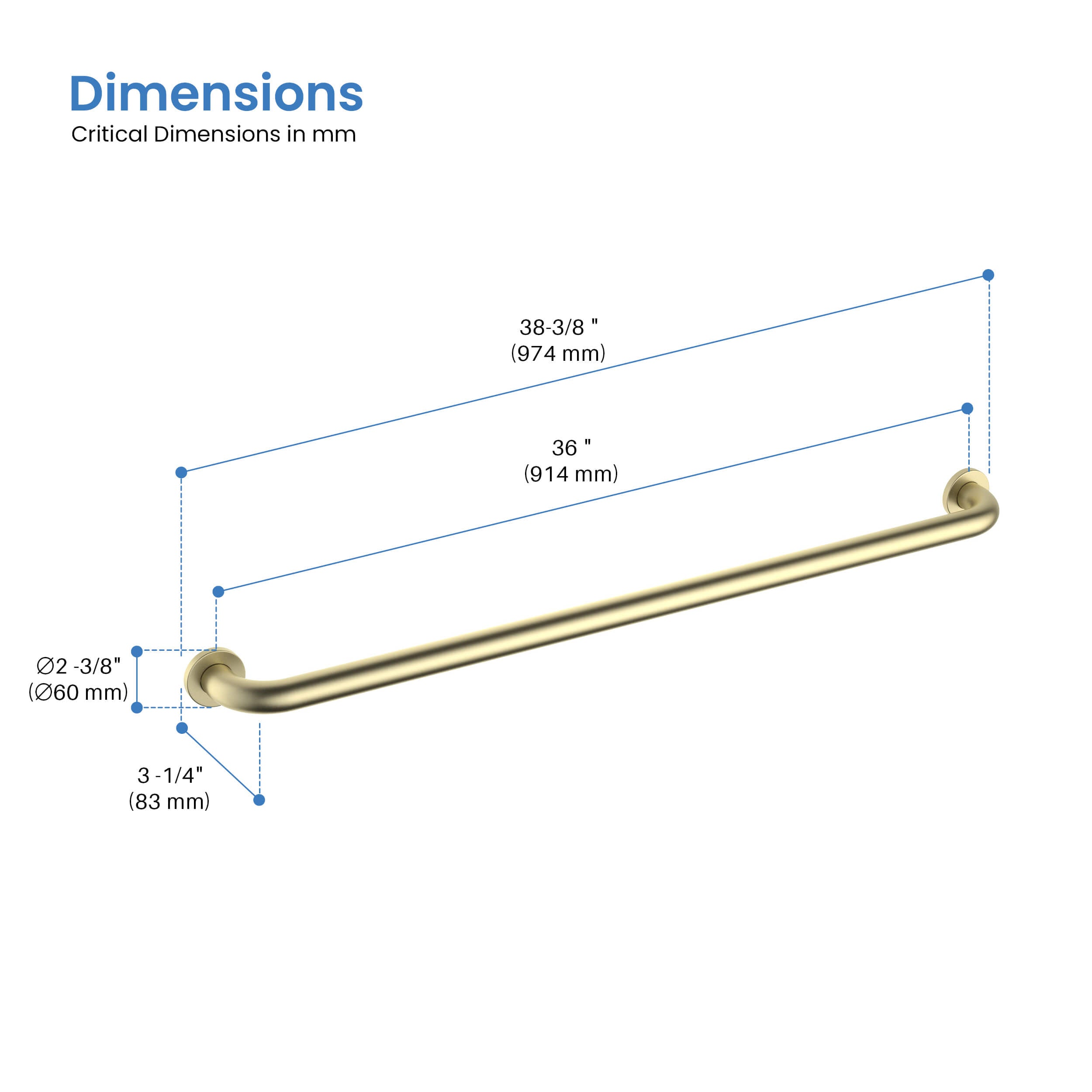 Halo 36" Stainless Steel Bathroom Safety Grab Bar - CGB-1036