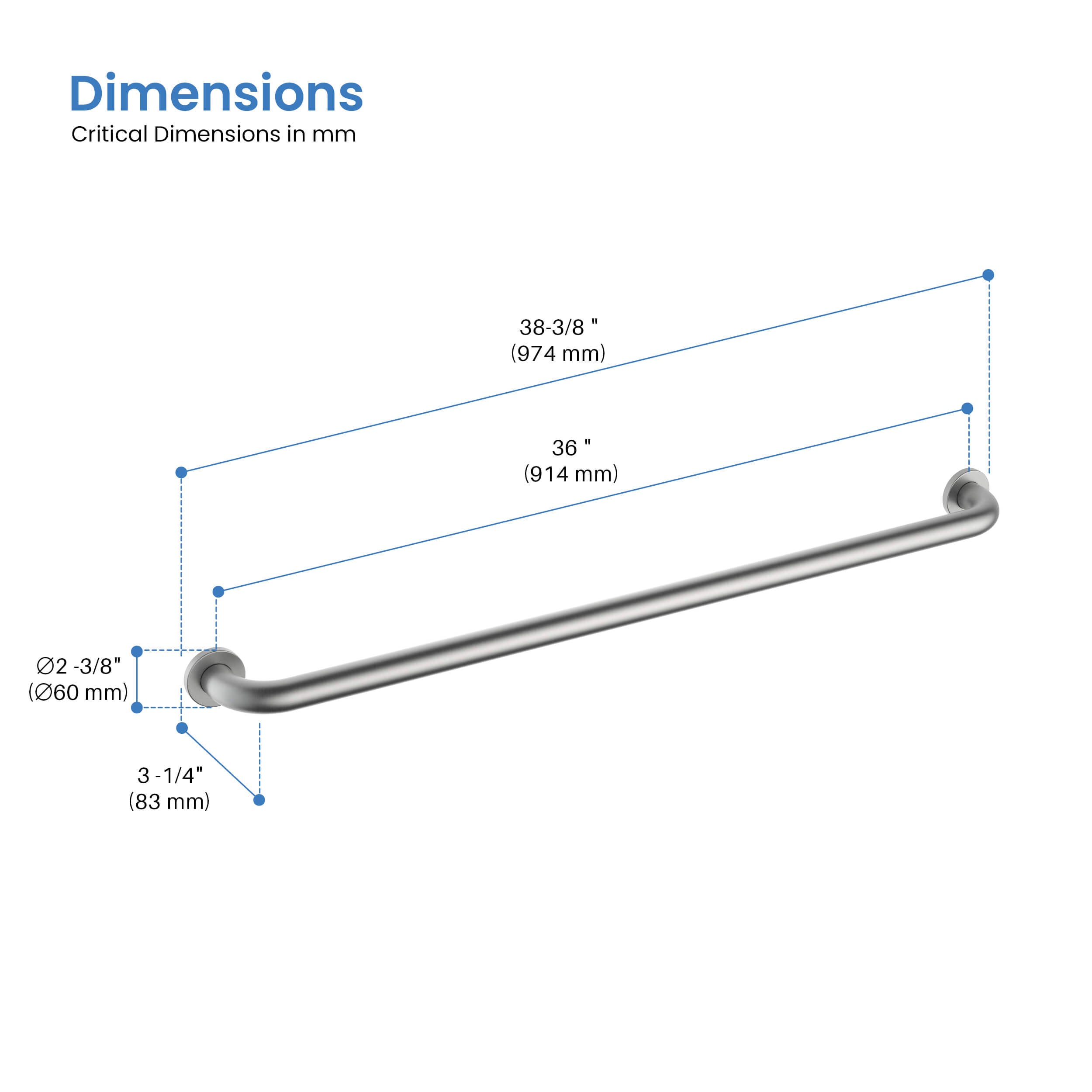 Halo 36" Stainless Steel Bathroom Safety Grab Bar - CGB-1036