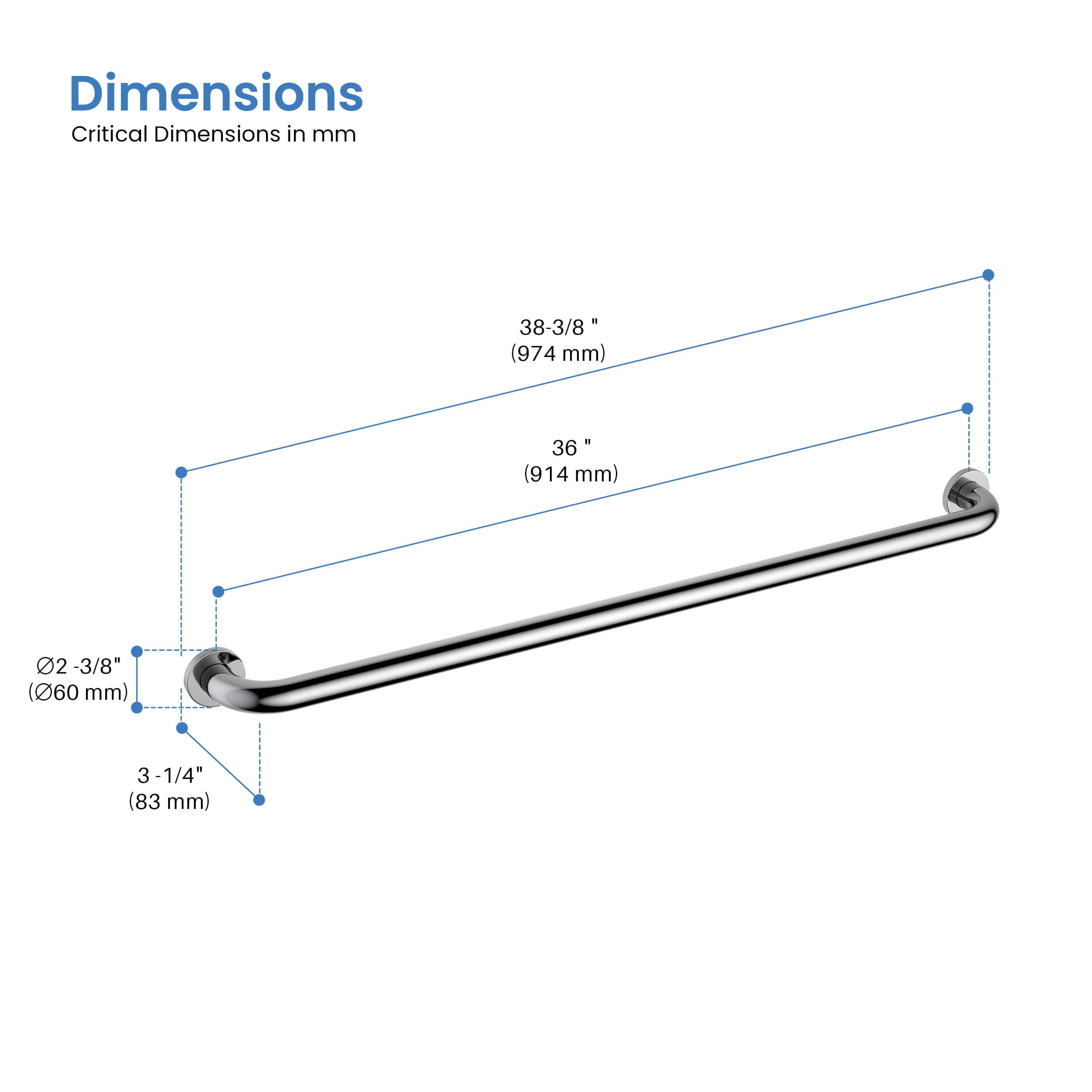 Halo 36" Stainless Steel Bathroom Safety Grab Bar - CGB-1036