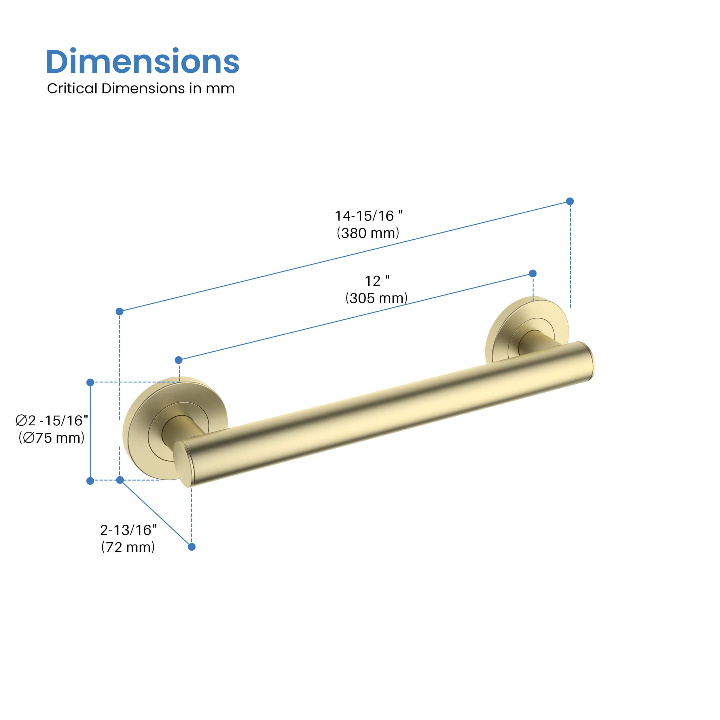 12" Stainless Steel Bathroom Safety Grab Bar - CGB-1112